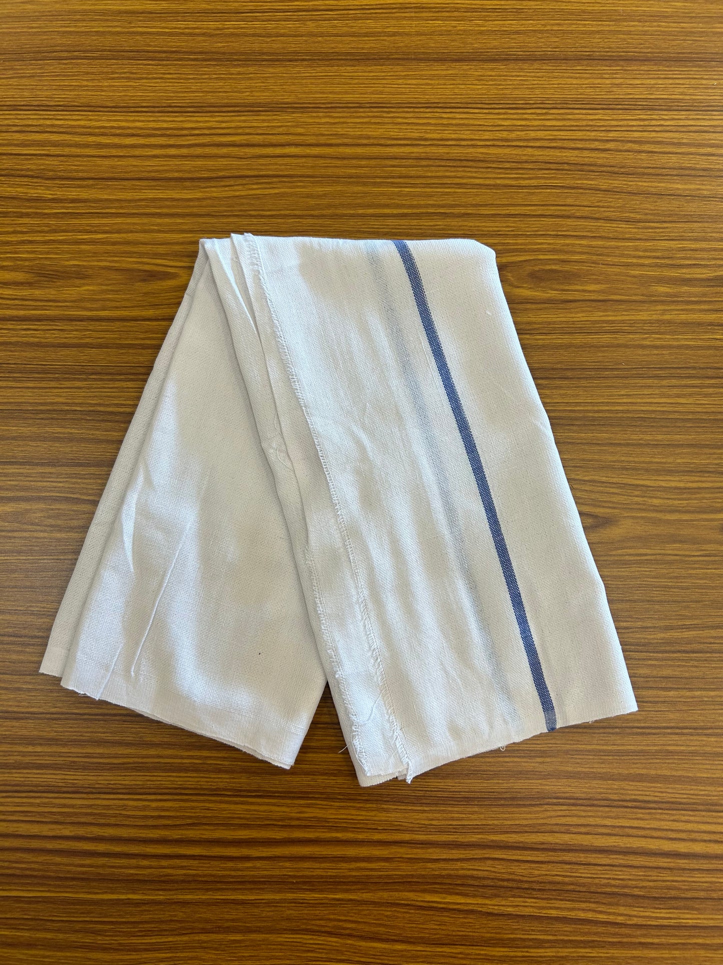 Kaitharikada - Handloom Pure Cotton Kerala Towel - Thorthu - White Body & Blue Kara - 1 KK51200 KAL