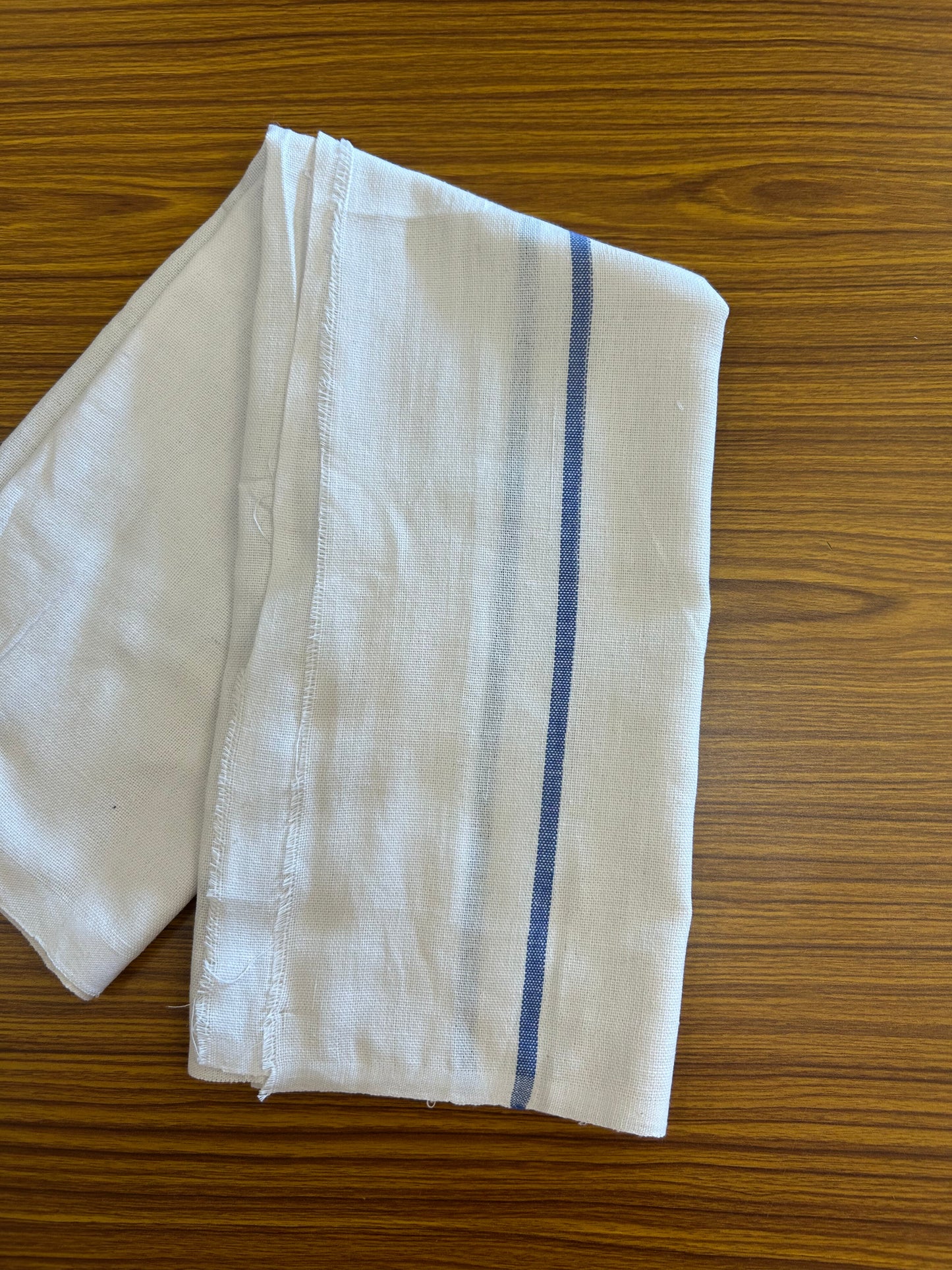 Kaitharikada - Handloom Pure Cotton Kerala Towel - Thorthu - White Body & Blue Kara - 1 KK51200 KAL