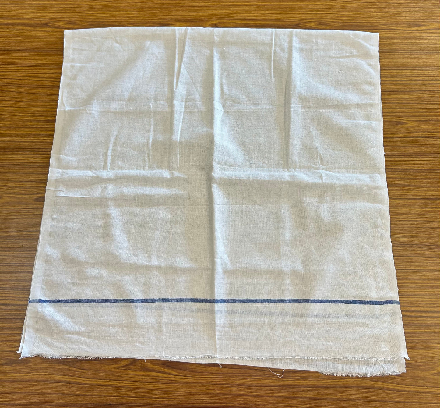 Kaitharikada - Handloom Pure Cotton Kerala Towel - Thorthu - White Body & Blue Kara - 1 KK51200 KAL