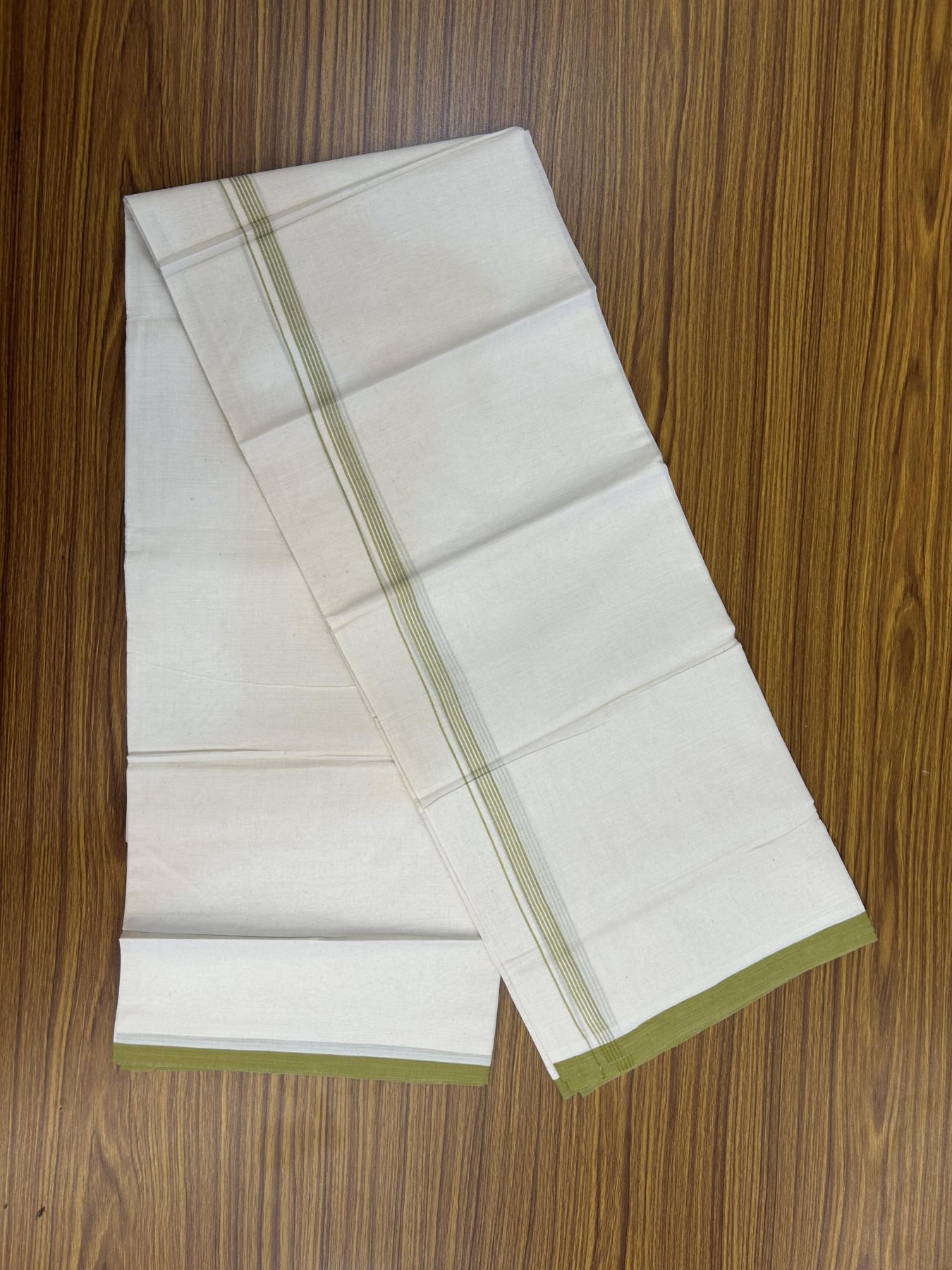 20% Discount! KaithariKada Balaramapuram 100% Cotton Double Off white - (Unbleached) - Mundu/Dhoti - 100x80 - 1.5 cm Dark Mustard Thin Striped Kara 4 mtr (8.5 muzham) - 51 KK5357 VAS