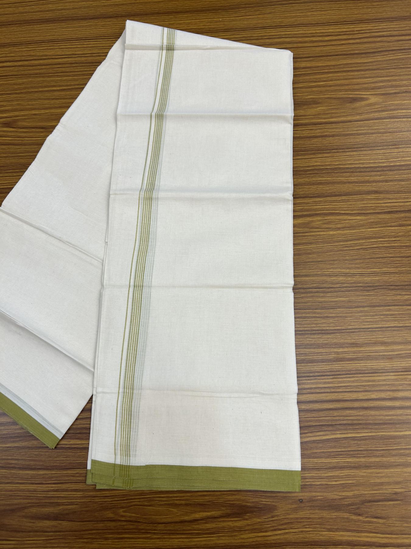 20% Discount! KaithariKada Balaramapuram 100% Cotton Double Off white - (Unbleached) - Mundu/Dhoti - 100x80 - 1.5 cm Dark Mustard Thin Striped Kara 4 mtr (8.5 muzham) - 51 KK5357 VAS