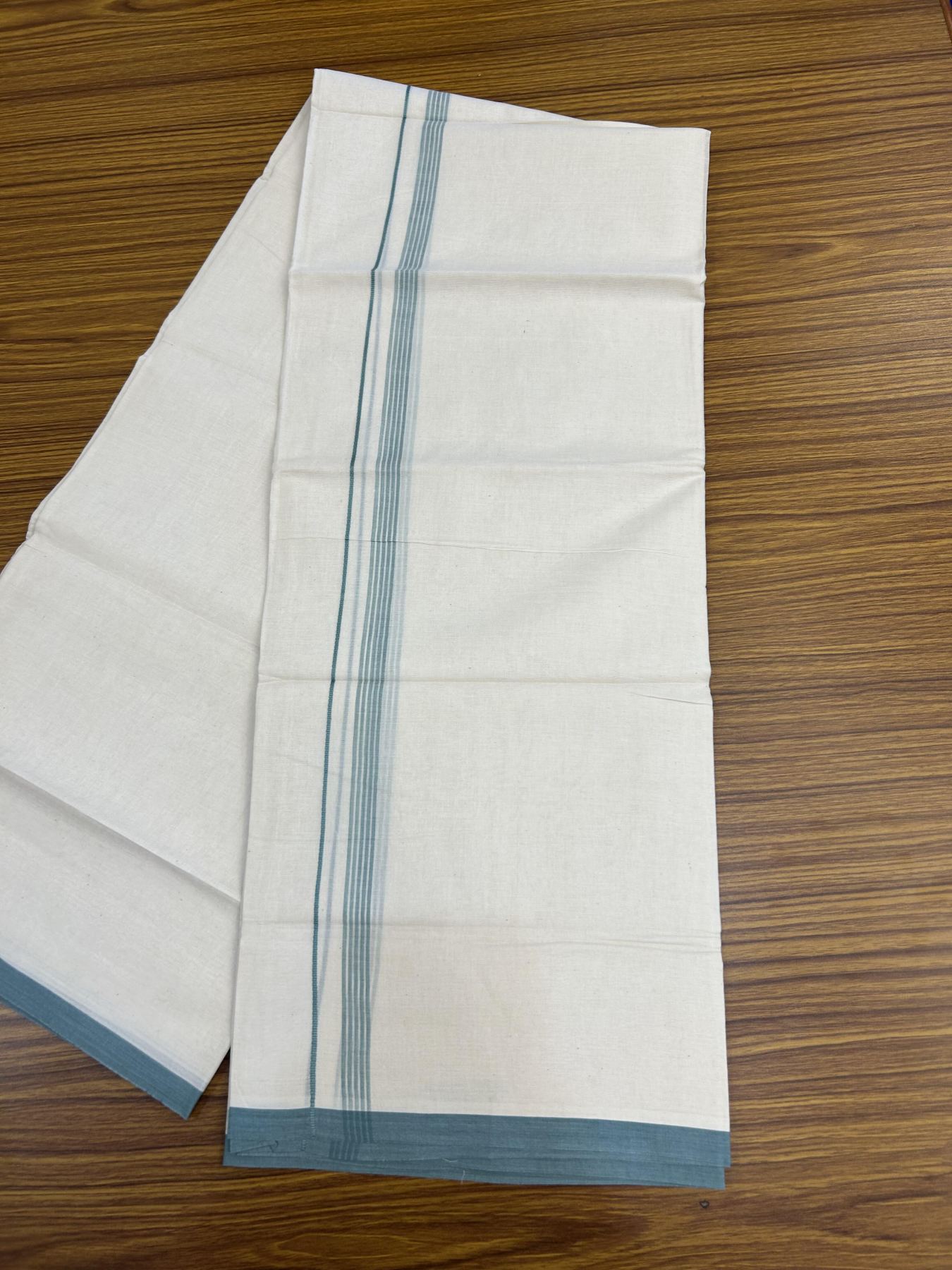 20% Discount! KaithariKada Balaramapuram 100% Cotton Double Off white - (Unbleached) - Mundu/Dhoti - 100x80 - 1.5 cm Teal Blue Thin Striped Kara 4 mtr (8.5 muzham) - 52 KK5357 VAS
