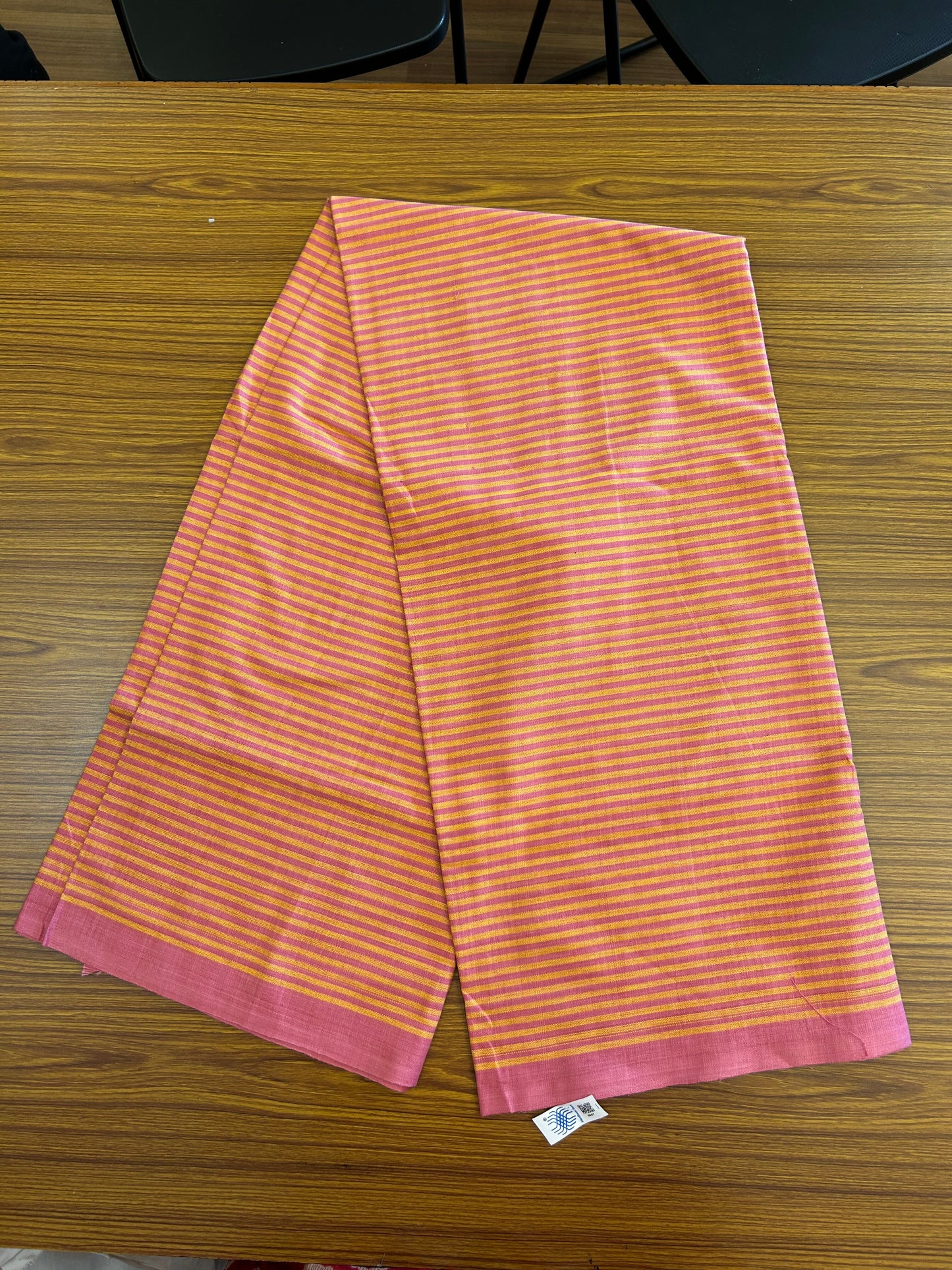 Handloom Bedsheet -  Pure Cotton - 10% Discount !! Kaitharikada - Pink & Yellow Striped Colour Body - 1 KK3000 KAL
