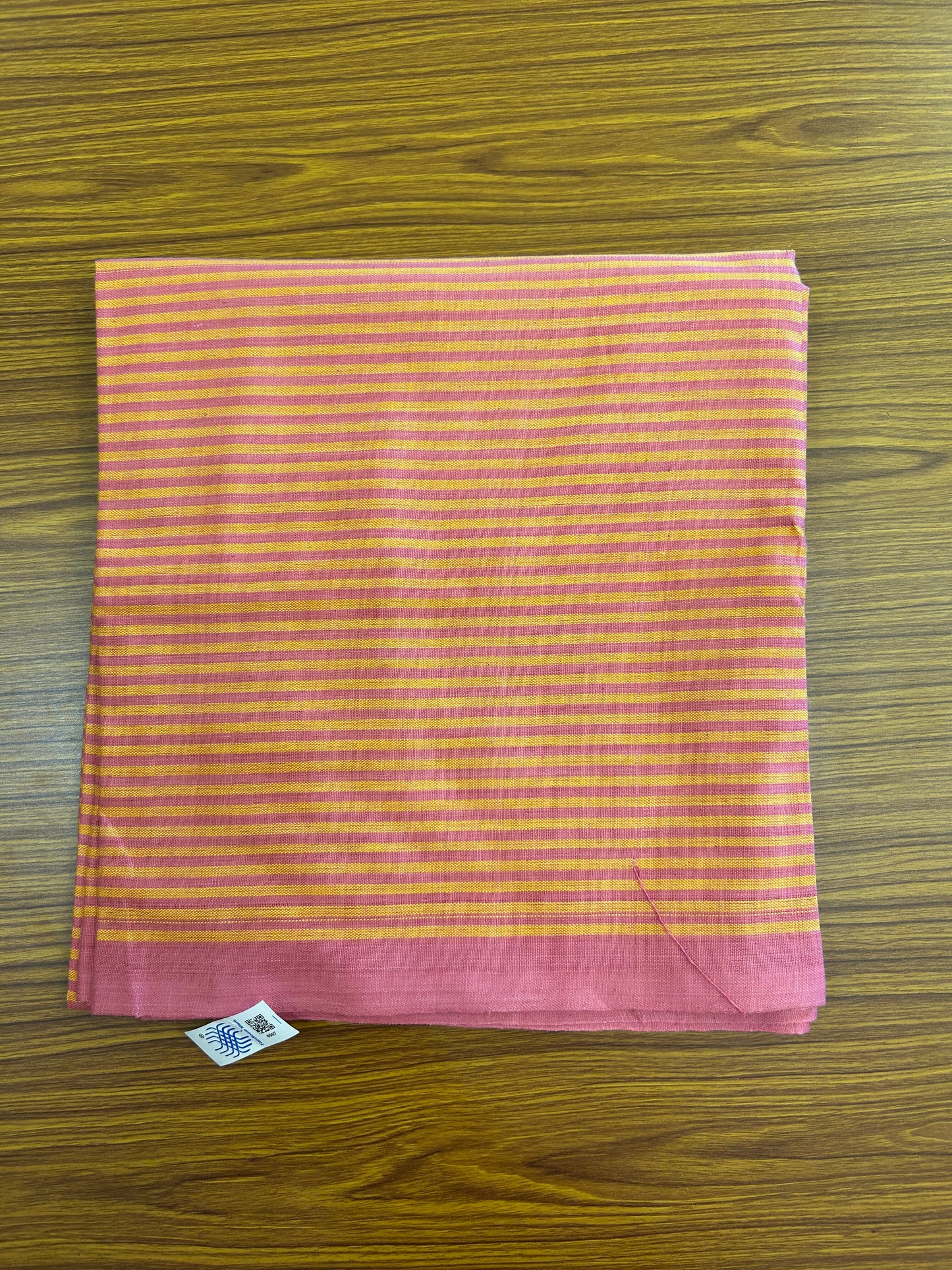 Handloom Bedsheet -  Pure Cotton - 10% Discount !! Kaitharikada - Pink & Yellow Striped Colour Body - 1 KK3000 KAL