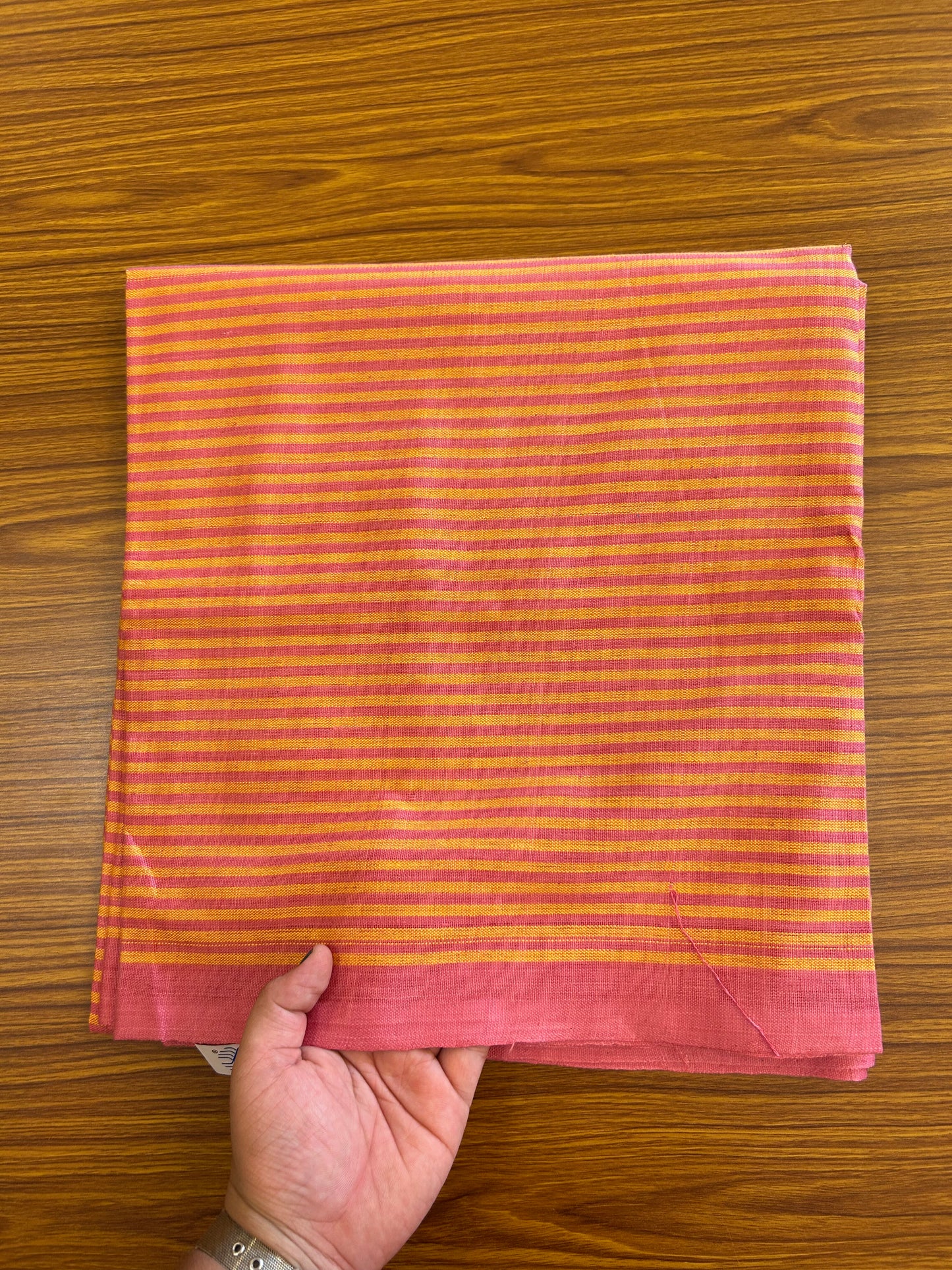 Handloom Bedsheet -  Pure Cotton - 10% Discount !! Kaitharikada - Pink & Yellow Striped Colour Body - 1 KK3000 KAL