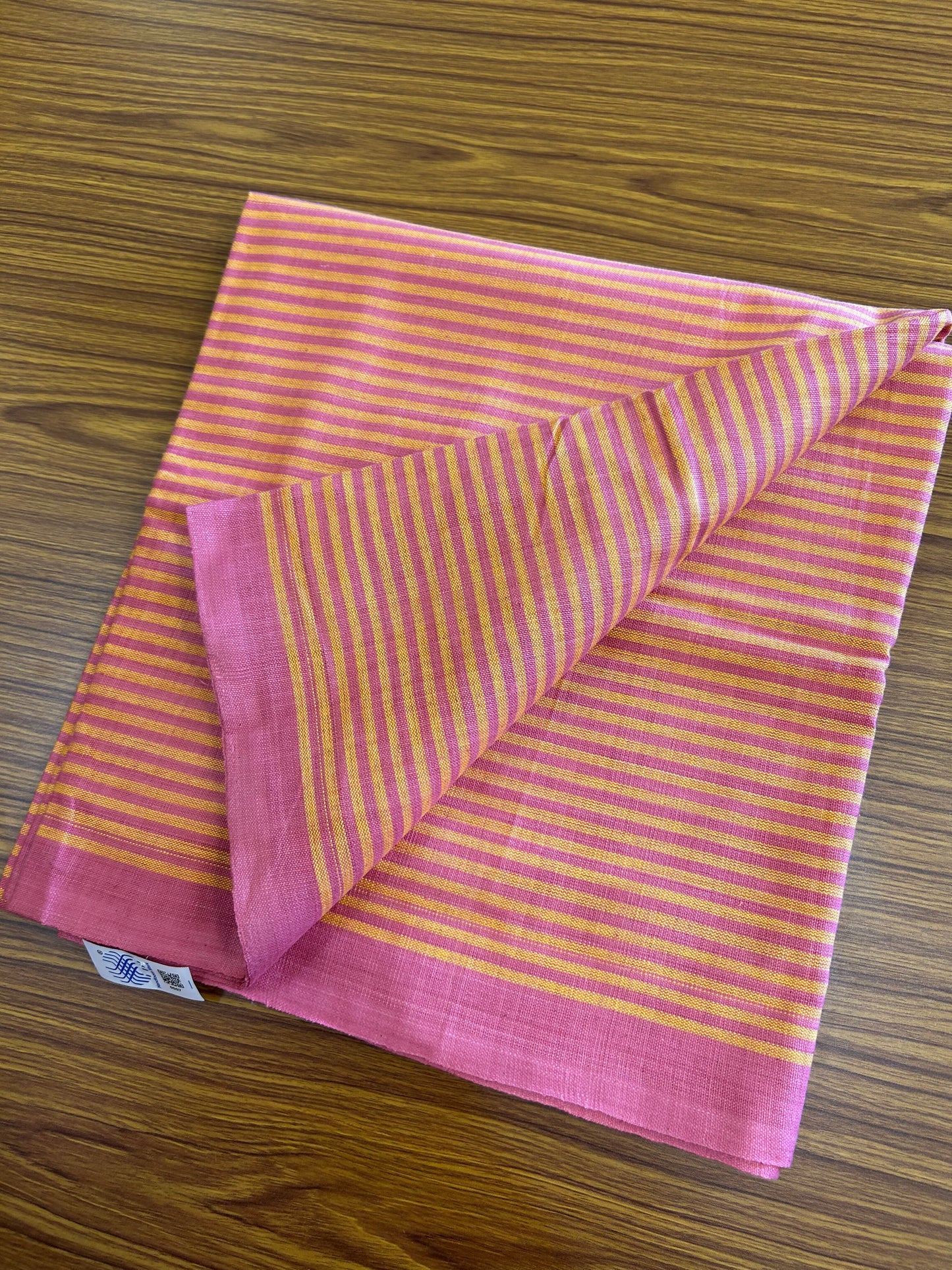 Handloom Bedsheet -  Pure Cotton - 10% Discount !! Kaitharikada - Pink & Yellow Striped Colour Body - 1 KK3000 KAL