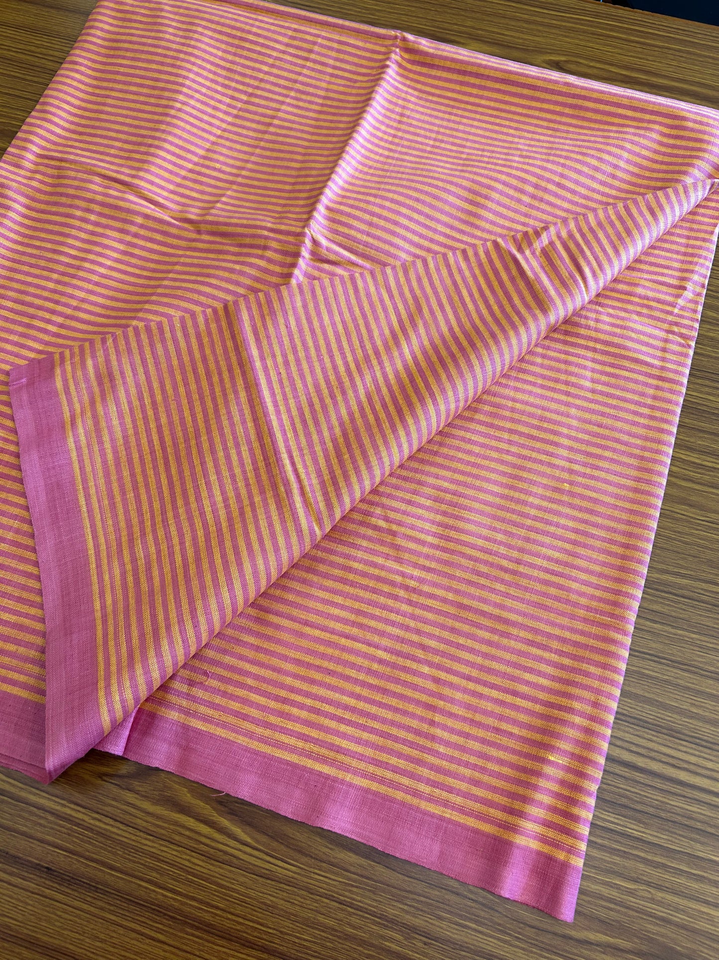 Handloom Bedsheet -  Pure Cotton - 10% Discount !! Kaitharikada - Pink & Yellow Striped Colour Body - 1 KK3000 KAL