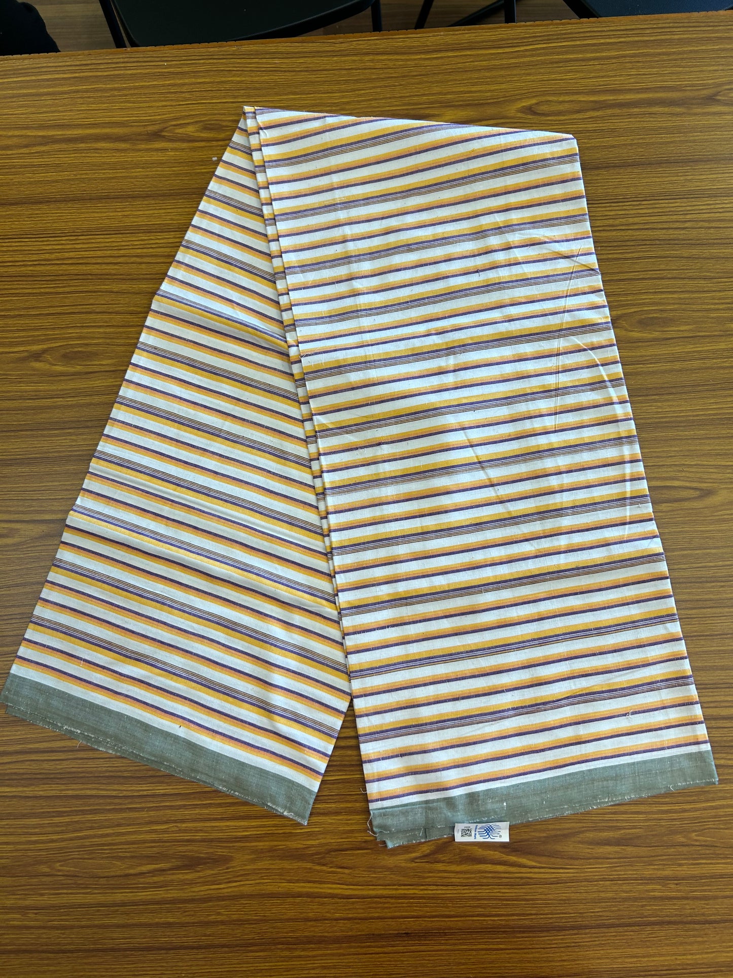 Handloom Bedsheet -  Pure Cotton - 10% Discount !! Kaitharikada - Yellow & Violet Striped Colour Body - 5 KK3000 KAL