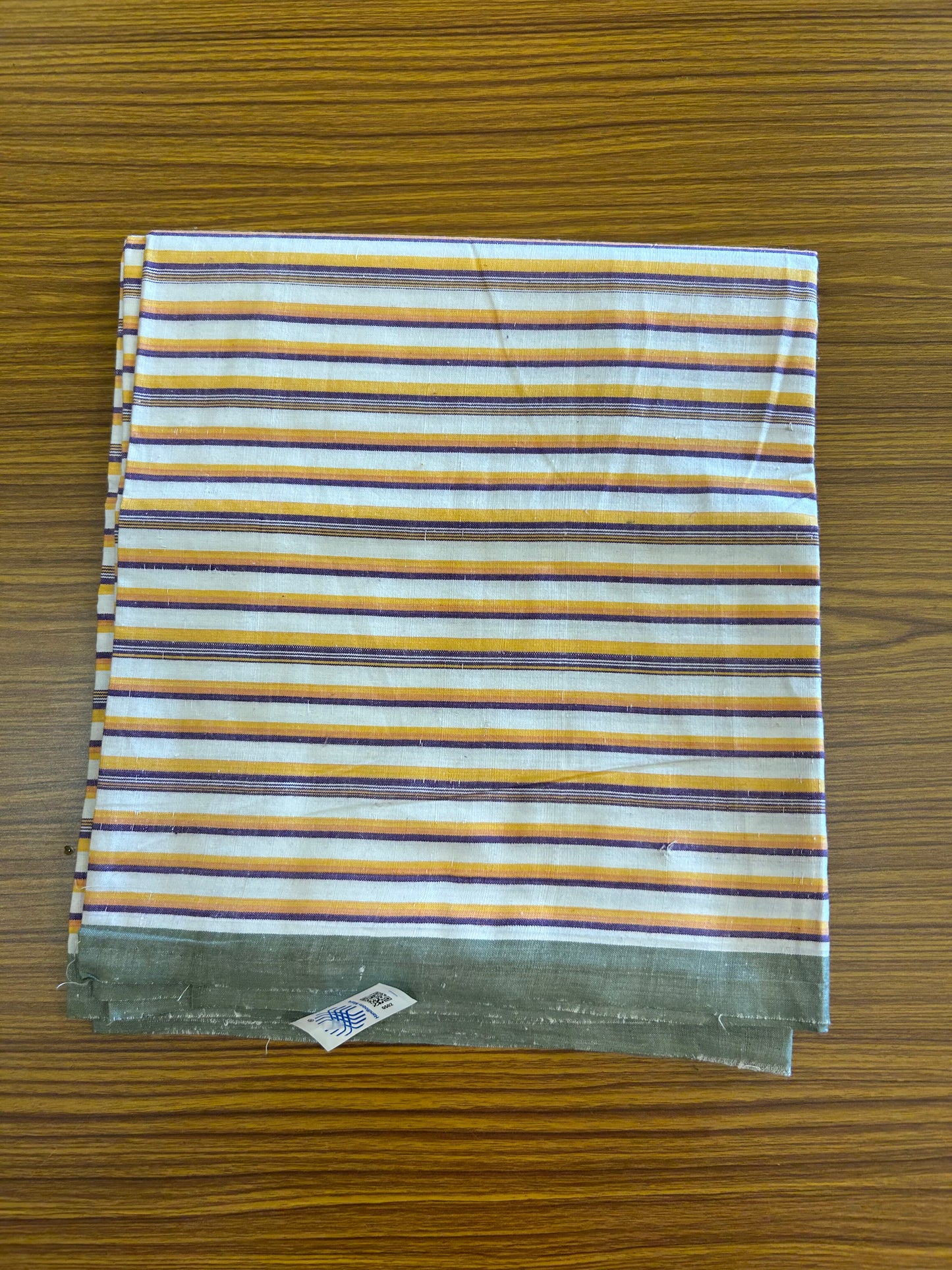 Handloom Bedsheet -  Pure Cotton - 10% Discount !! Kaitharikada - Yellow & Violet Striped Colour Body - 5 KK3000 KAL