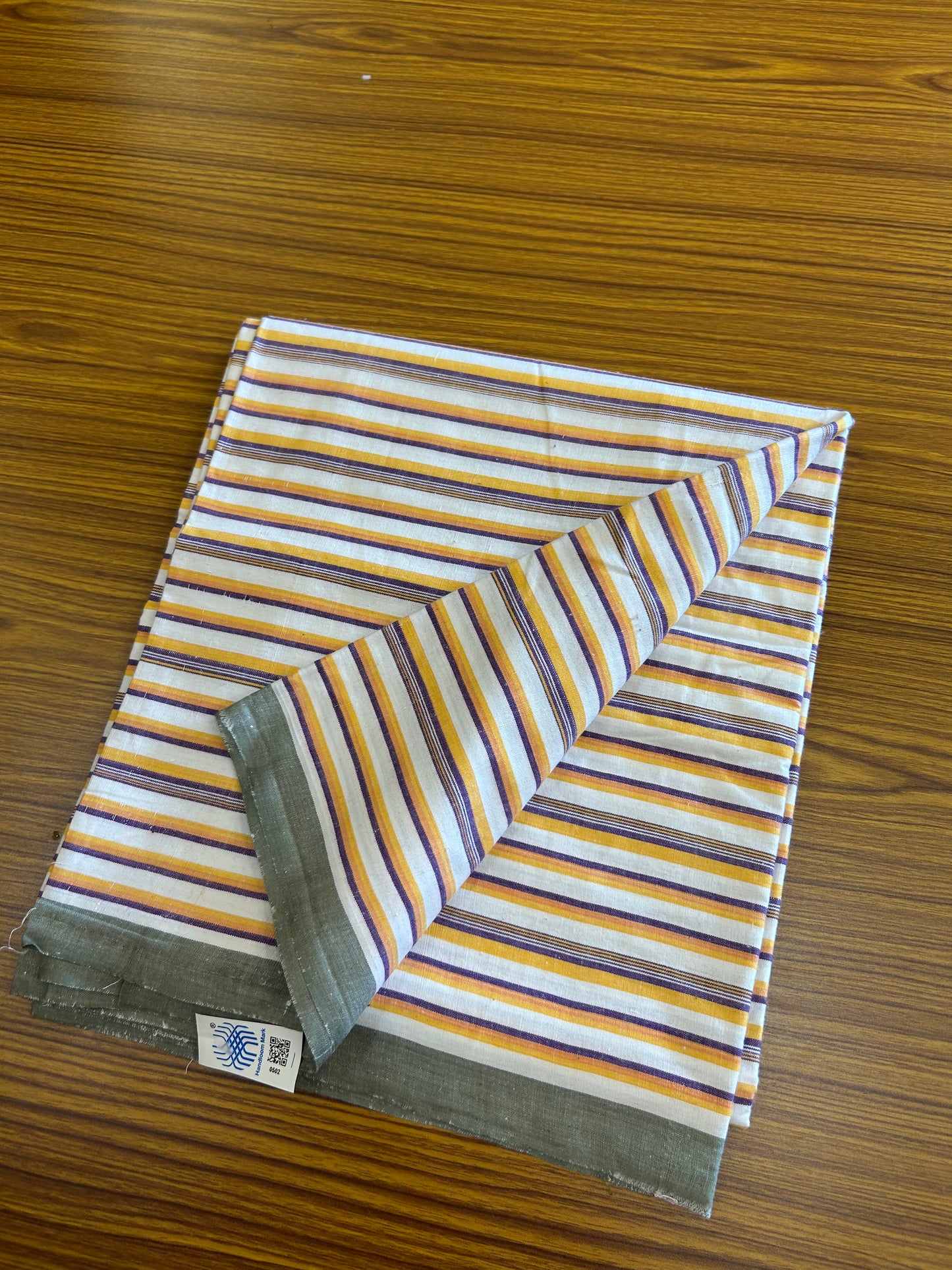 Handloom Bedsheet -  Pure Cotton - 10% Discount !! Kaitharikada - Yellow & Violet Striped Colour Body - 5 KK3000 KAL