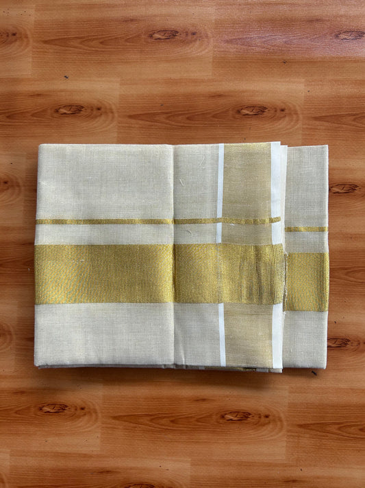 Neriyath Tissue - KaithariKada Pulomood - Mixed Cotton - 60s - 2 Inch Gold Kasav Kara With Tissue Body - 2 mtr (4 muzham) - 2 KK5550 GAN