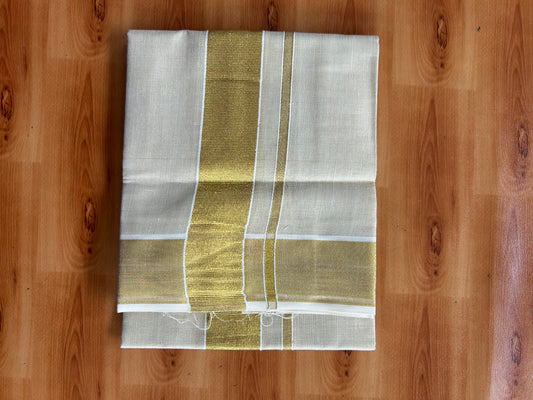Neriyath Tissue - KaithariKada Pulomood - Mixed Cotton - 60s - 1.75 Inch Gold Kasav Kara With Tissue Body - 2 mtr (4 muzham) - 3 KK5550 GAN