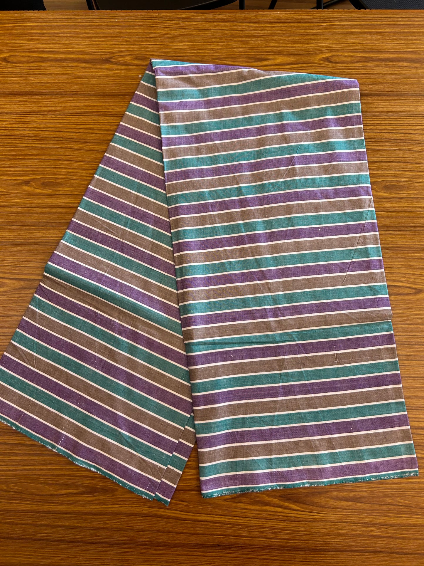 Handloom Bedsheet -  Pure Cotton - 10% Discount !! Kaitharikada - Green Brown & Violet Striped Colour Body - 4 KK3000 KAL