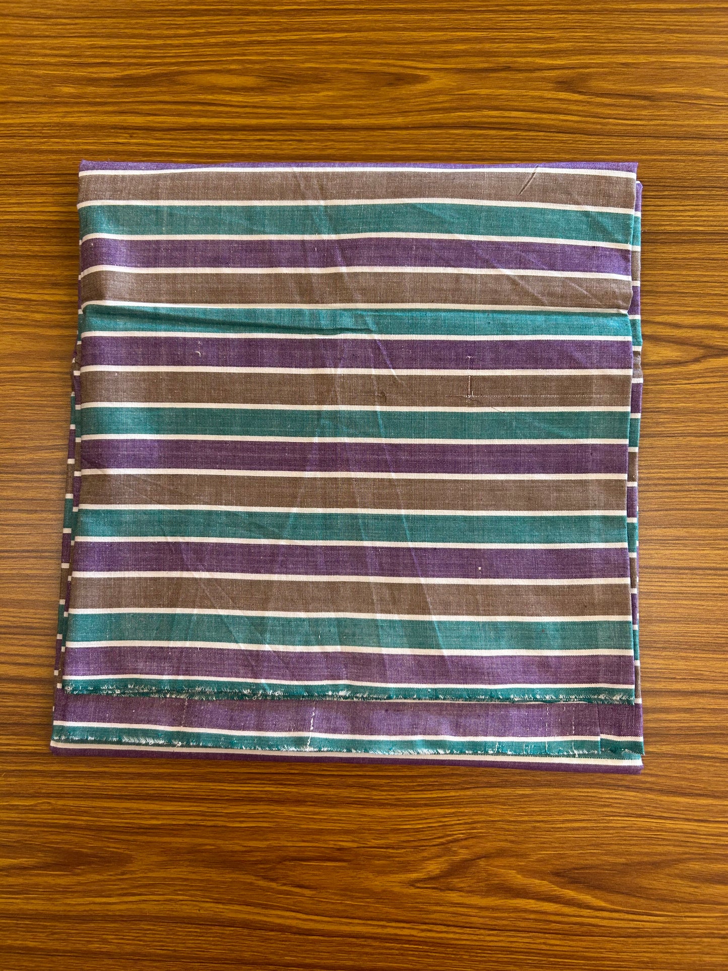 Handloom Bedsheet -  Pure Cotton - 10% Discount !! Kaitharikada - Green Brown & Violet Striped Colour Body - 4 KK3000 KAL