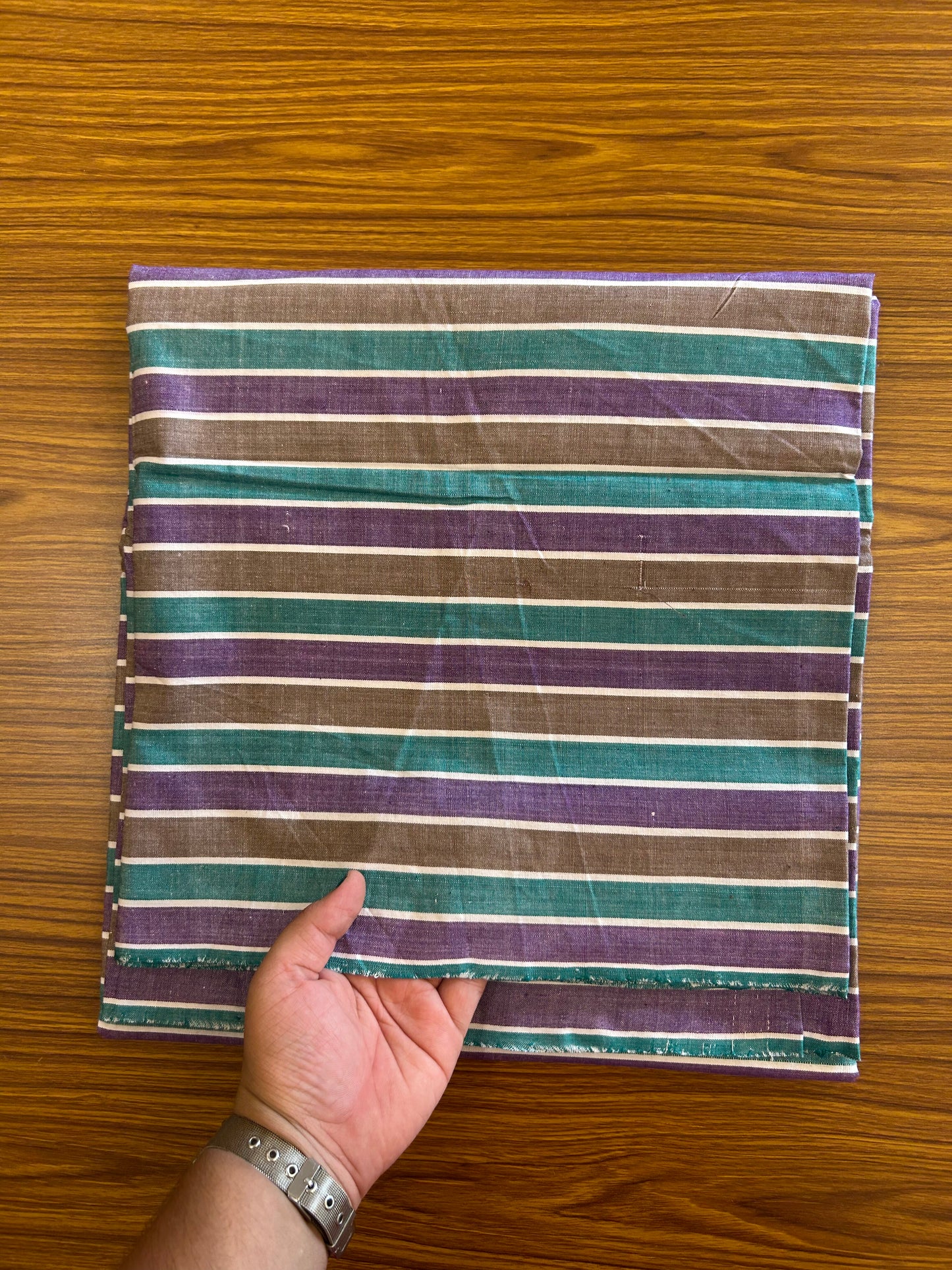 Handloom Bedsheet -  Pure Cotton - 10% Discount !! Kaitharikada - Green Brown & Violet Striped Colour Body - 4 KK3000 KAL