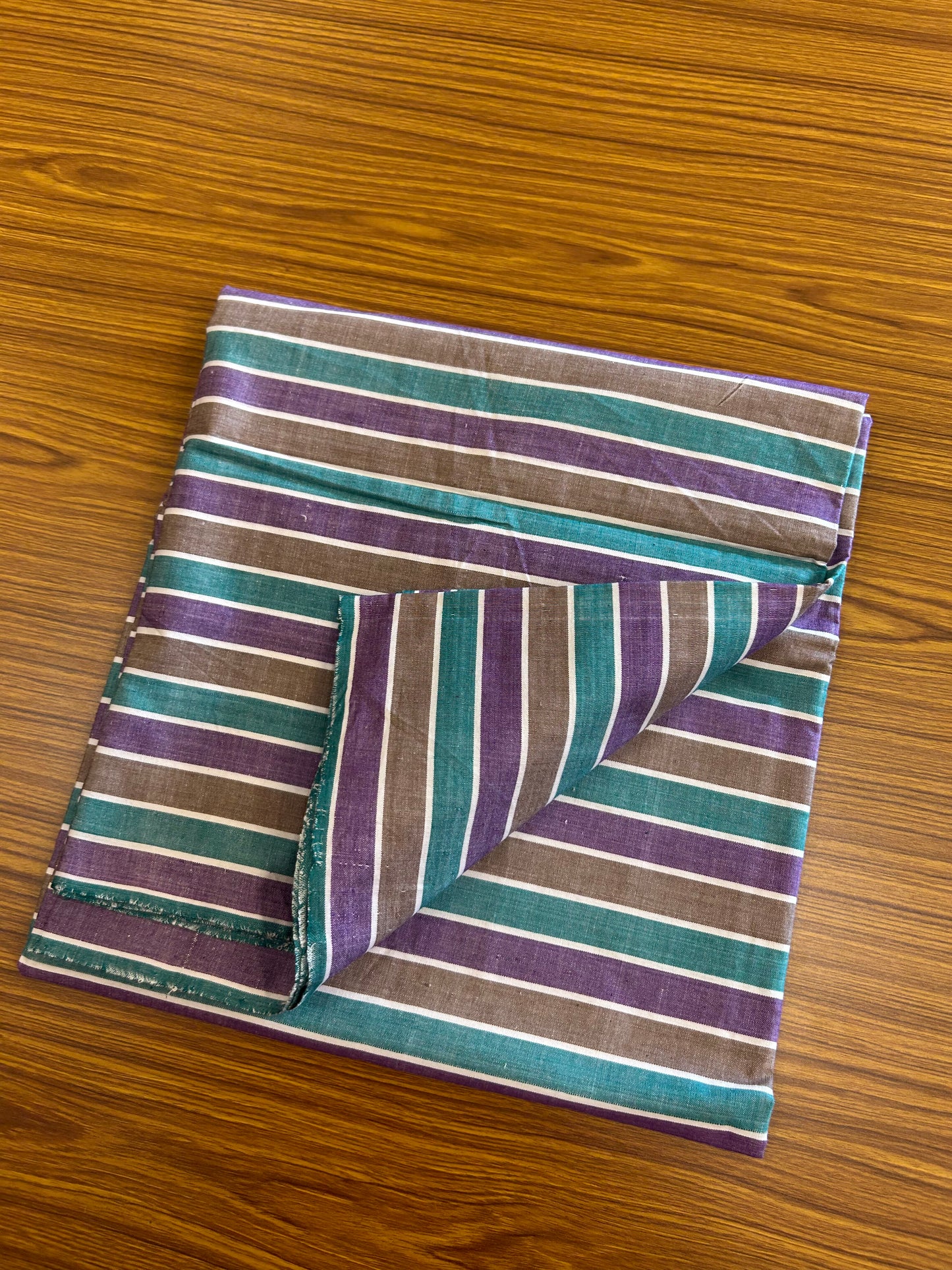 Handloom Bedsheet -  Pure Cotton - 10% Discount !! Kaitharikada - Green Brown & Violet Striped Colour Body - 4 KK3000 KAL