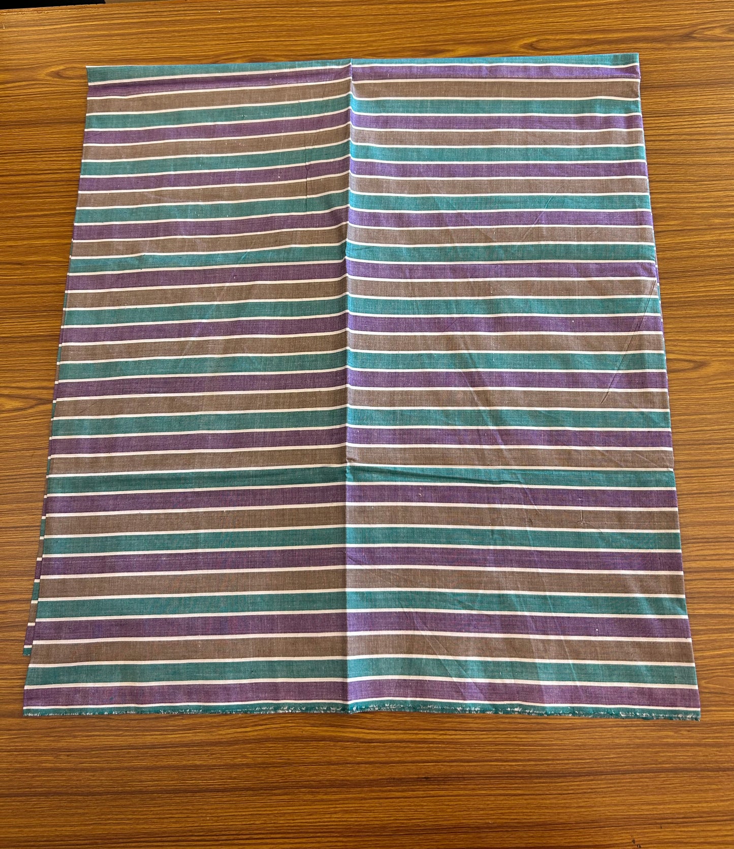 Handloom Bedsheet -  Pure Cotton - 10% Discount !! Kaitharikada - Green Brown & Violet Striped Colour Body - 4 KK3000 KAL