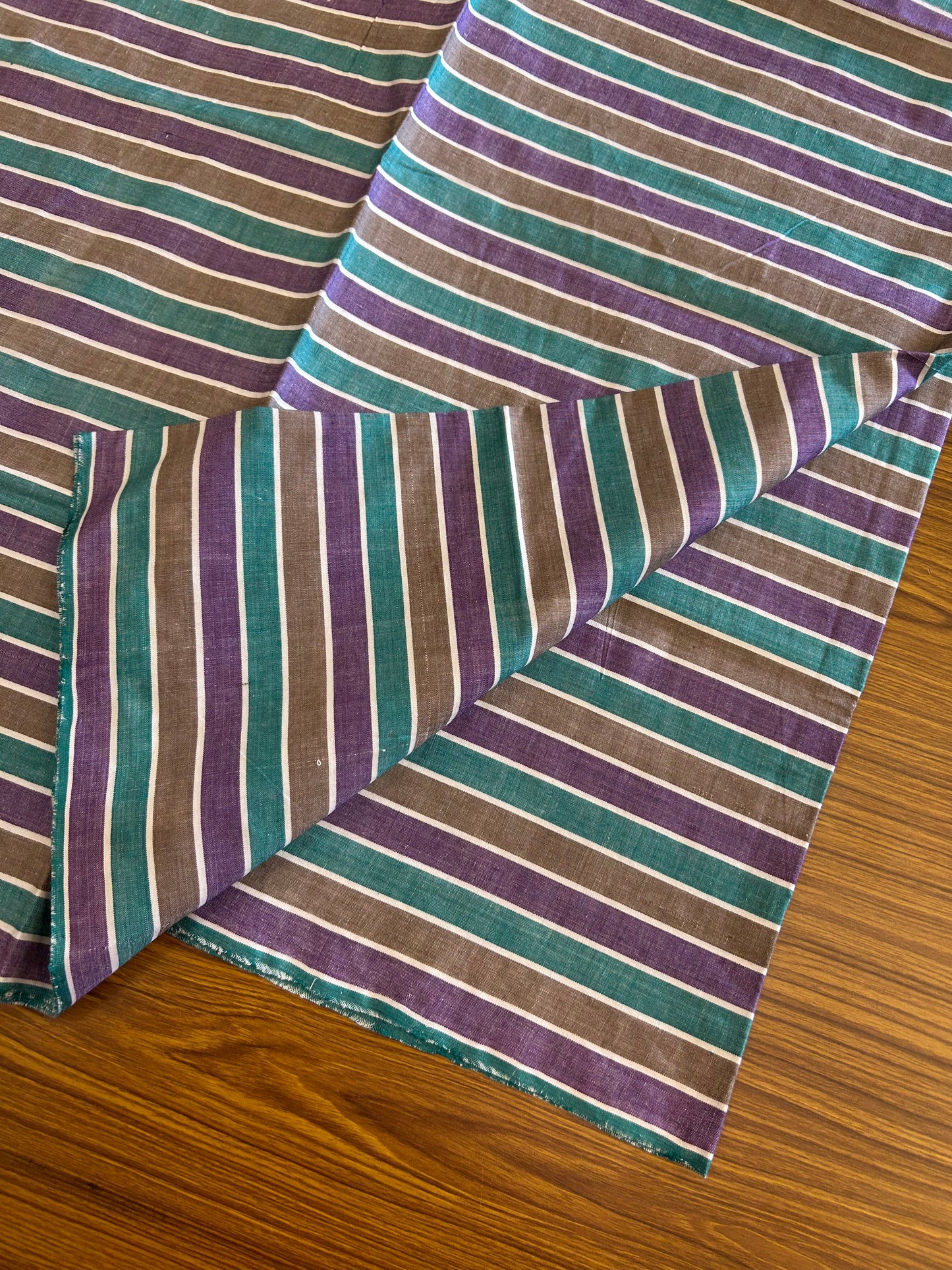 Handloom Bedsheet -  Pure Cotton - 10% Discount !! Kaitharikada - Green Brown & Violet Striped Colour Body - 4 KK3000 KAL