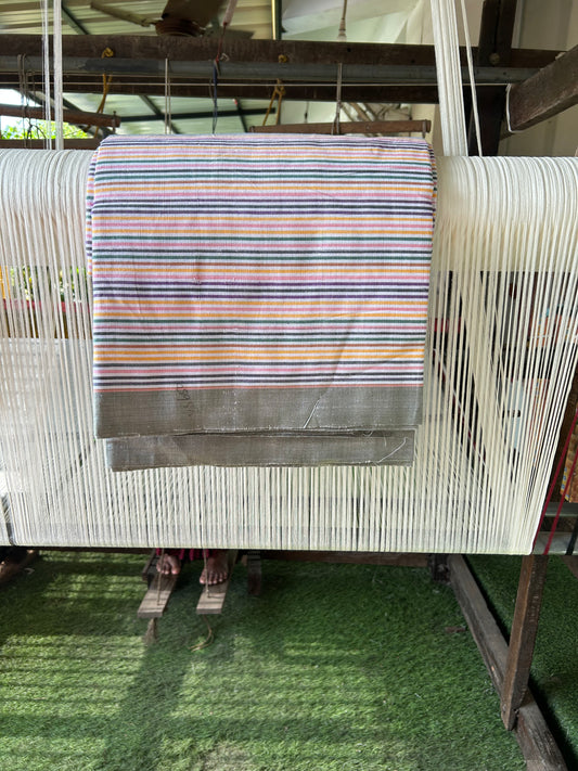 Handloom Bedsheet -  Pure Cotton - 10% Discount !! Kaitharikada - Multi Colour Striped Body - 6 KK3000 KAL