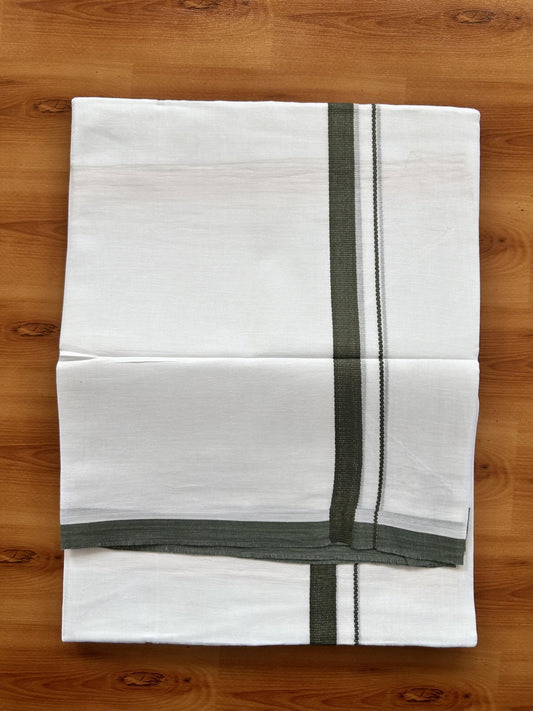 Double Pure White Mundu/Dothi - 20% Discount ! Kaitharikada Balaramapuram Cotton - 60s - 0.75 Inch Dark Sage Green Kara 3.90 mtr (8 muzham) - 24 KK5437 VAS