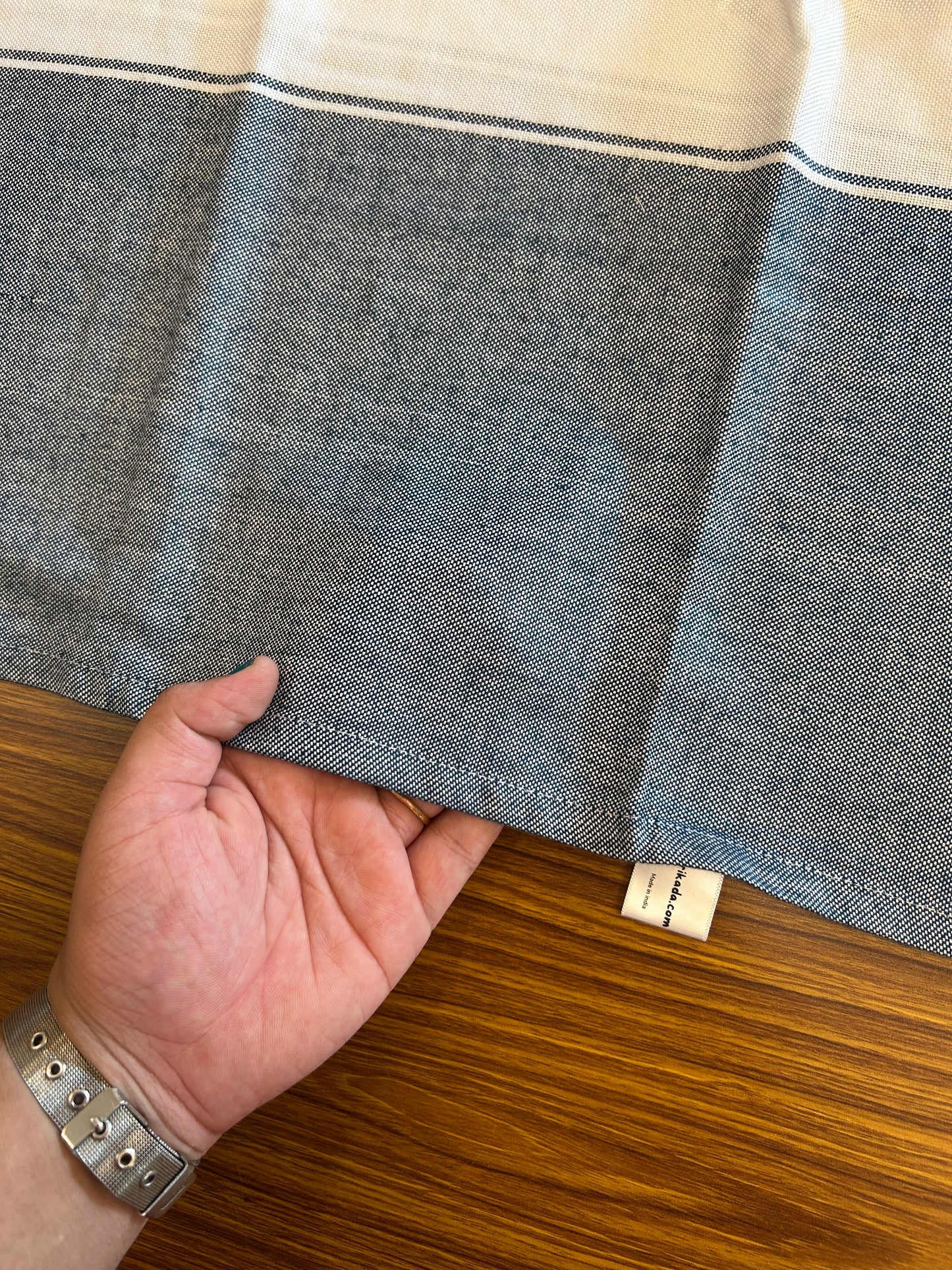 Bamboo Towel - Kaitharikada - 2.75 inch  Pure Bamboo - White Striped Border with Peacock Blue Colour Body - 1.61 X 79 cm - 1 KK51201 MR