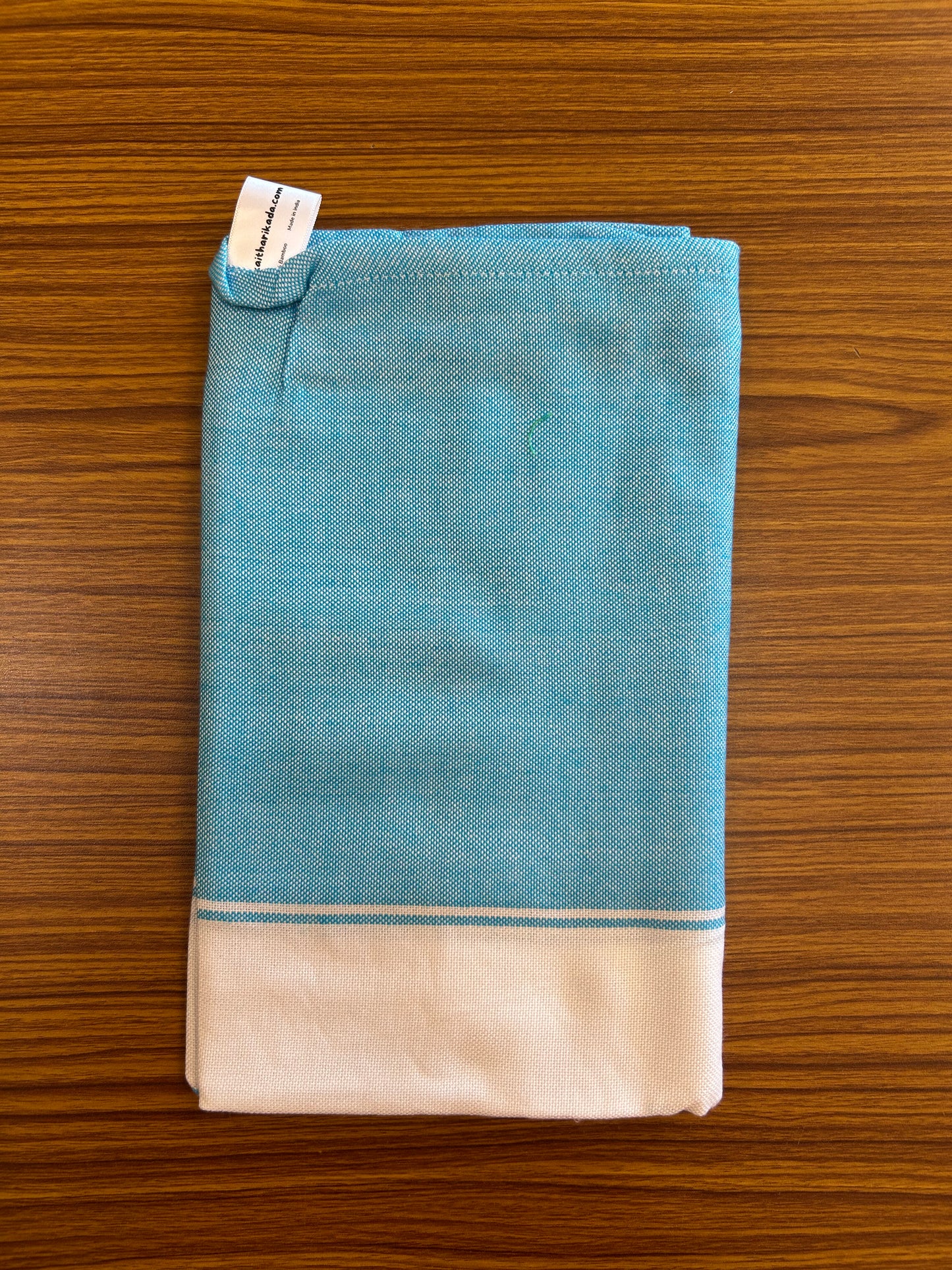 Bamboo Towel - Kaitharikada - 2.75 inch  Pure Bamboo - White Striped Border with Baby Blue Colour Body - 1.61 X 79 cm - 2 KK51201 MR