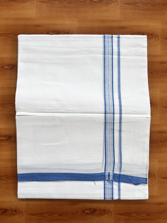 Double Pure White Mundu/Dothi - 20% Discount ! Kaitharikada Balaramapuram Cotton - 60s - 0.75 Inch Light Blue Striped Kara 3.90 mtr (8 muzham) - 16 KK5437 VAS