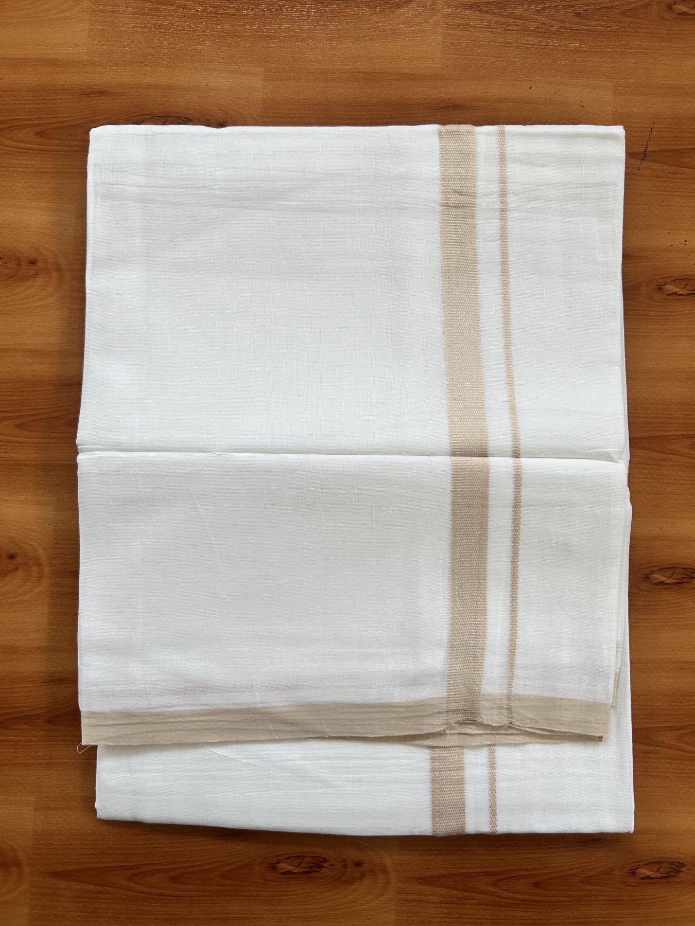 Double Pure White Mundu/Dothi - 20% Discount ! Kaitharikada Balaramapuram Cotton - 60s - 0.75 Inch Beige Kara 3.90 mtr (8 muzham) - 26 KK5437 VAS