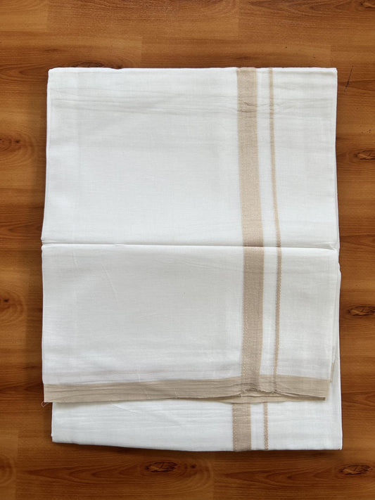 Double Pure White Mundu/Dothi - 20% Discount ! Kaitharikada Balaramapuram Cotton - 60s - 0.75 Inch Beige Kara 3.90 mtr (8 muzham) - 26 KK5437 VAS