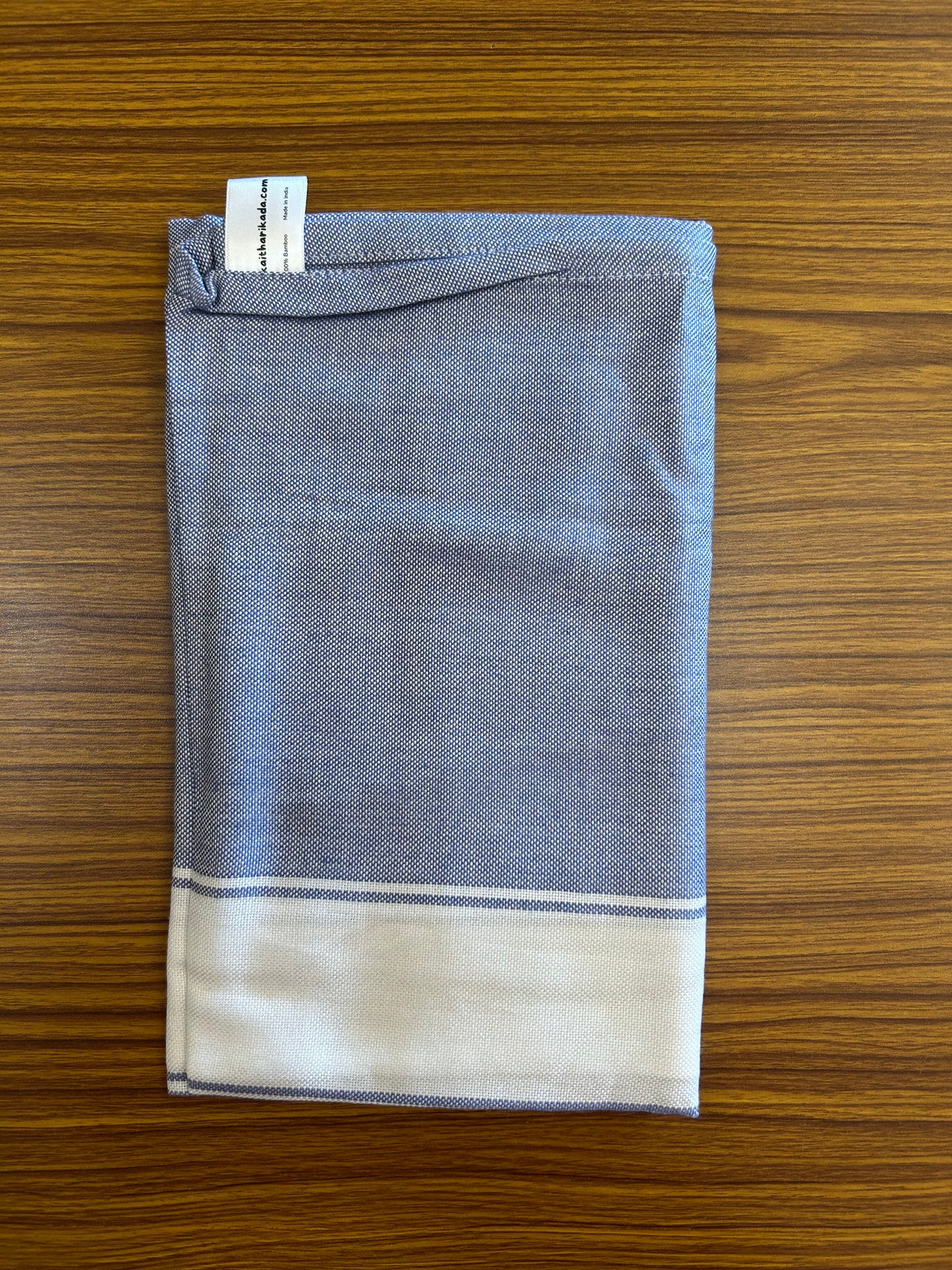 Bamboo Towel - Kaitharikada - 2.75 inch  Pure Bamboo - White Striped Border with Lavender Blue Colour Body - 1.61 X 79 cm - 5 KK51201 MR