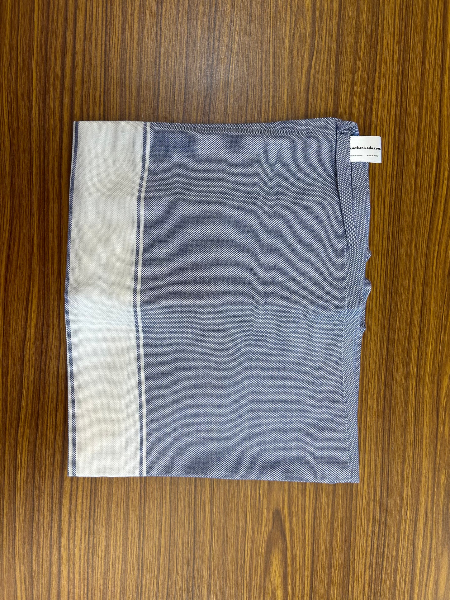 Bamboo Towel - Kaitharikada - 2.75 inch  Pure Bamboo - White Striped Border with Lavender Blue Colour Body - 1.61 X 79 cm - 5 KK51201 MR