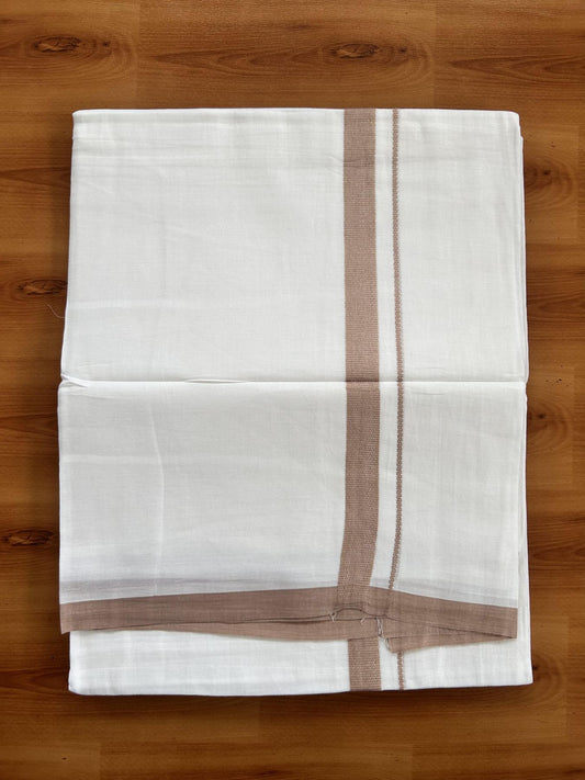 Double Pure White Mundu/Dothi - 20% Discount ! Kaitharikada Balaramapuram Cotton - 60s - 0.75 Inch Dusty Rose Kara 3.90 mtr (8 muzham) - 27 KK5437 VAS