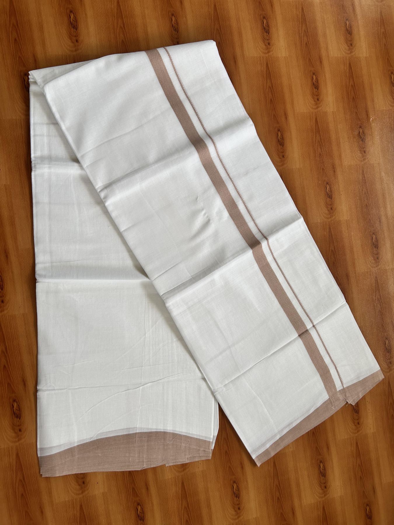 Double Pure White Mundu/Dothi - 20% Discount ! Kaitharikada Balaramapuram Cotton - 60s - 0.75 Inch Dusty Rose Kara 3.90 mtr (8 muzham) - 27 KK5437 VAS