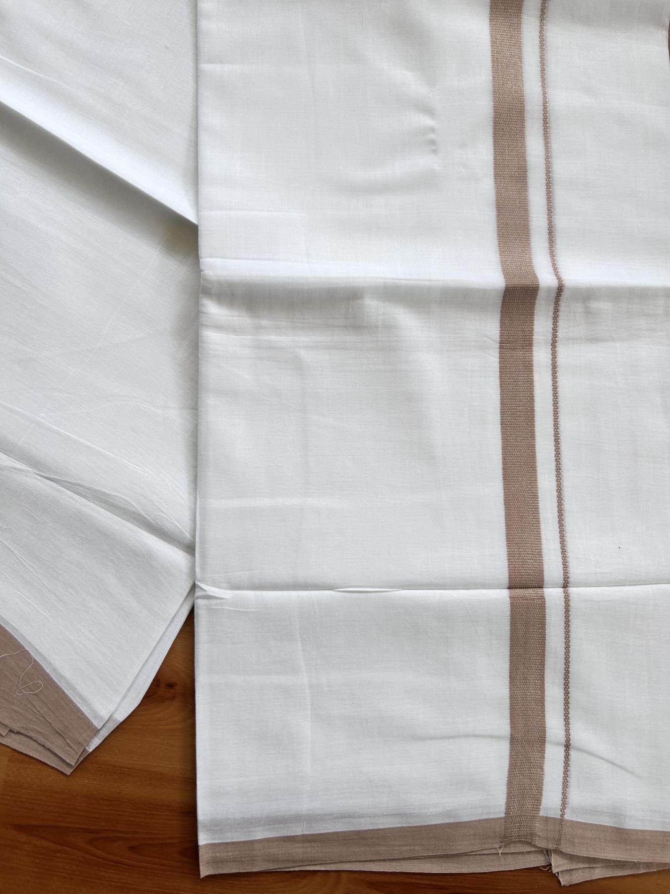 Double Pure White Mundu/Dothi - 20% Discount ! Kaitharikada Balaramapuram Cotton - 60s - 0.75 Inch Dusty Rose Kara 3.90 mtr (8 muzham) - 27 KK5437 VAS