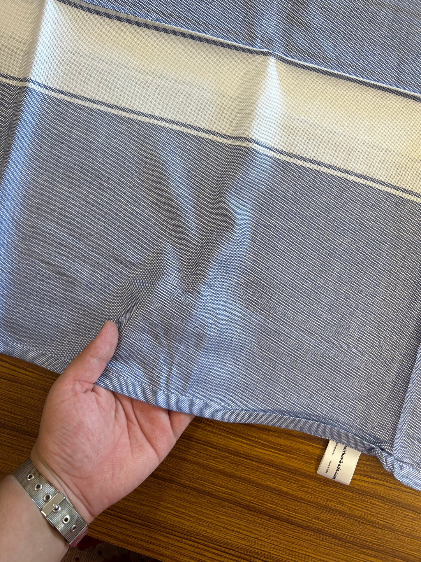 Bamboo Towel - Kaitharikada - 2.75 inch  Pure Bamboo - White Striped Border with Lavender Blue Colour Body - 1.61 X 79 cm - 5 KK51201 MR