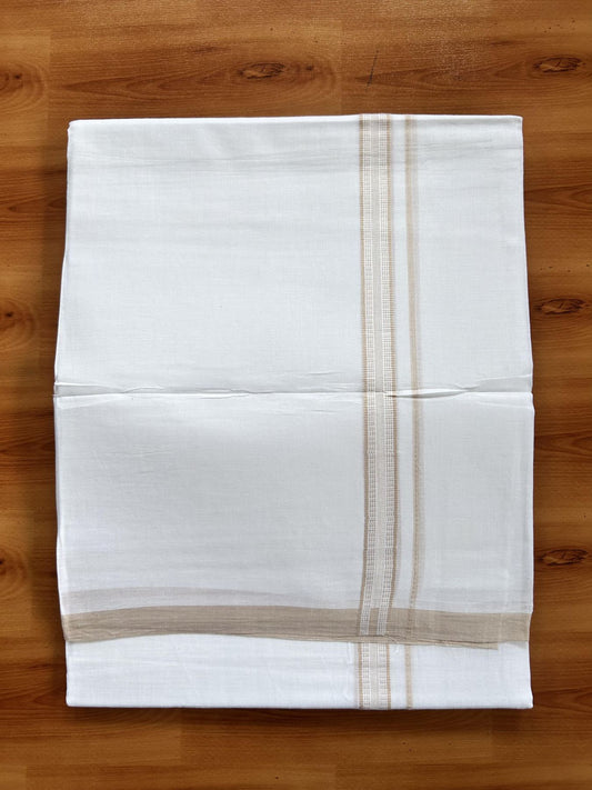 Double Pure White Mundu/Dothi - 20% Discount ! Kaitharikada Balaramapuram Cotton - 60s - 0.75 Inch Beige Striped Kara 3.90 mtr (8 muzham) - 13 KK5437 VAS