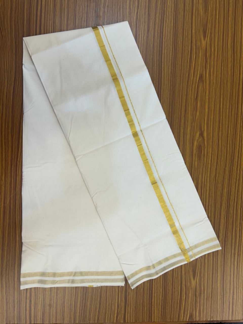 20% DISCOUNT ! KaithariKada Balaramapuram 100% COTTON SINGLE OFF WHITE - (Unbleached) Mundu/Dhoti-Twisted 100s Thread- 0.5 inch Kasavu Kara (2 meter / 4 muzham)  - 4 KK5290 ASH