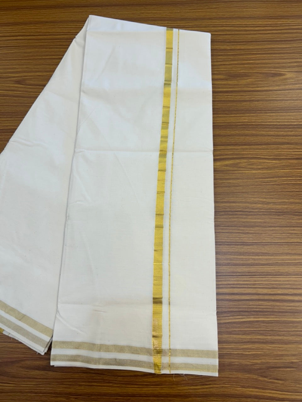 20% DISCOUNT ! KaithariKada Balaramapuram 100% COTTON SINGLE OFF WHITE - (Unbleached) Mundu/Dhoti-Twisted 100s Thread- 0.5 inch Kasavu Kara (2 meter / 4 muzham)  - 4 KK5290 ASH
