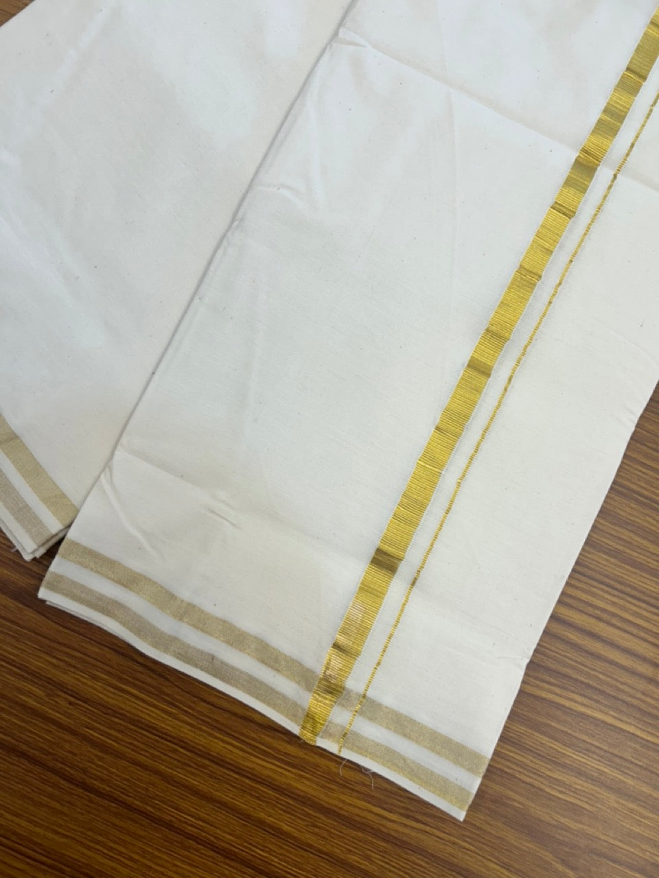 20% DISCOUNT ! KaithariKada Balaramapuram 100% COTTON SINGLE OFF WHITE - (Unbleached) Mundu/Dhoti-Twisted 100s Thread- 0.5 inch Kasavu Kara (2 meter / 4 muzham)  - 4 KK5290 ASH