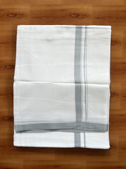 Double Pure White Mundu/Dothi - 20% Discount ! Kaitharikada Balaramapuram Cotton - 60s - 0.75 Inch Ash Blue Kara 3.90 mtr (8 muzham) - 30 KK5437 VAS