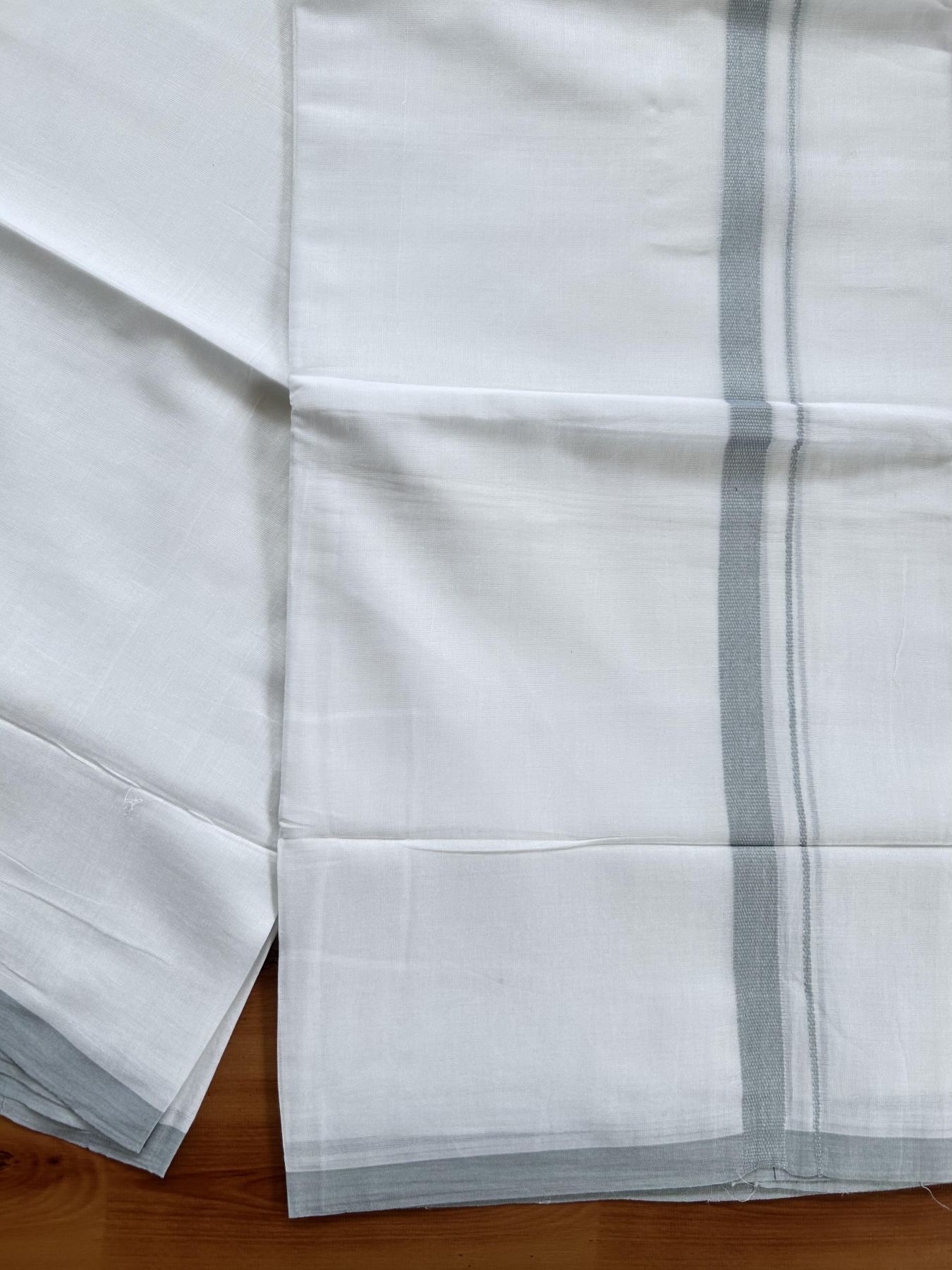 Double Pure White Mundu/Dothi - 20% Discount ! Kaitharikada Balaramapuram Cotton - 60s - 0.75 Inch Ash Blue Kara 3.90 mtr (8 muzham) - 30 KK5437 VAS