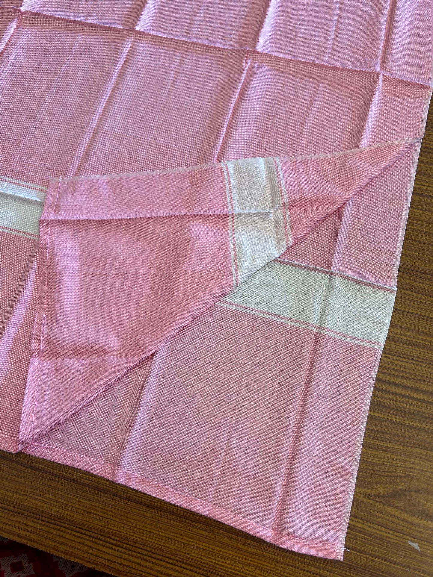 Bamboo Towel - Kaitharikada - 2.75 inch  Pure Bamboo - White Striped Border with Rose Pink Colour Body - 1.61 X 79 cm - 7 KK51201 MR