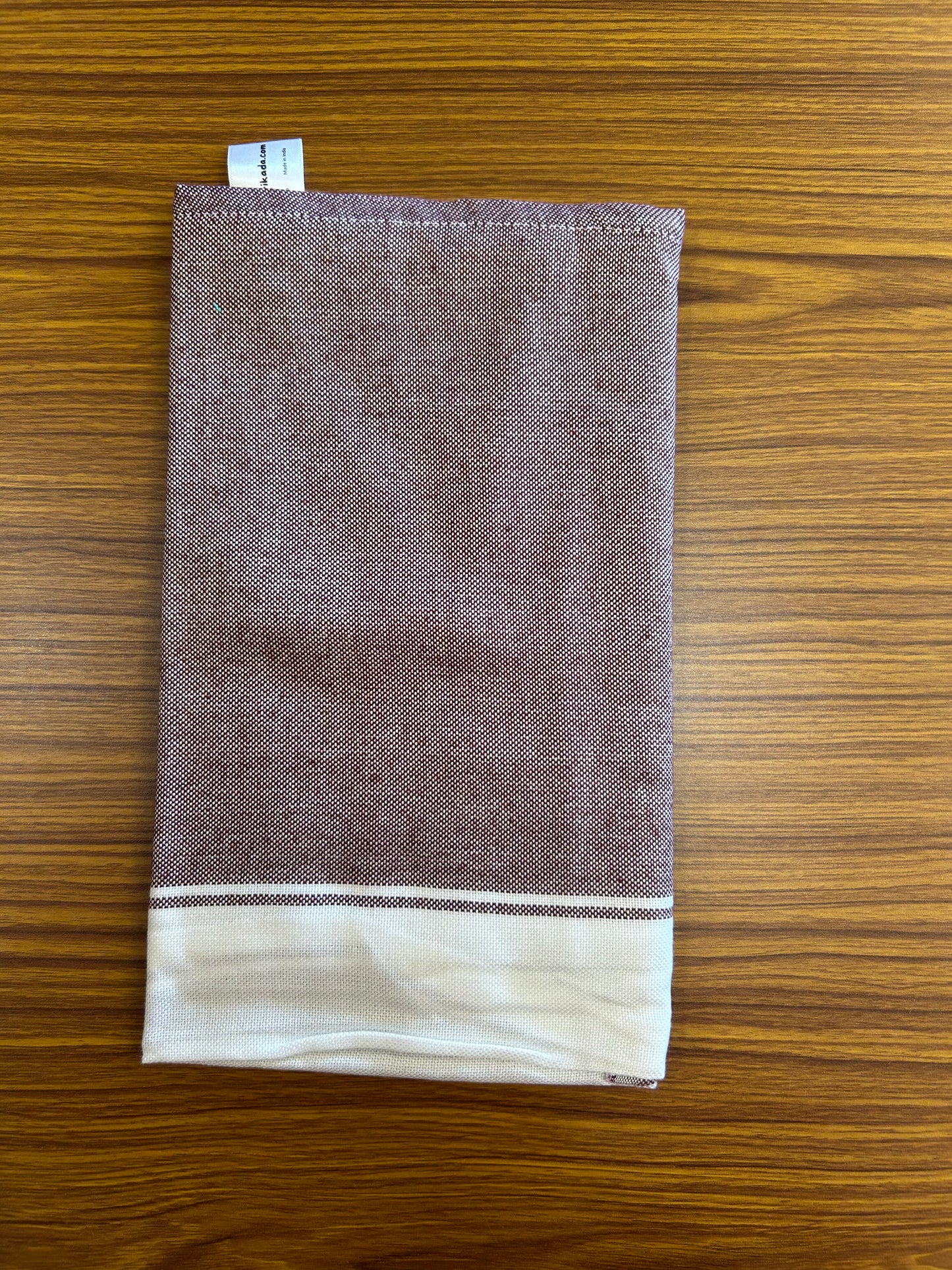 Bamboo Towel - Kaitharikada - 2.75 inch  Pure Bamboo - White Striped Border with Dark Maroon Colour Body - 1.61 X 79 cm - 8 KK51201 MR