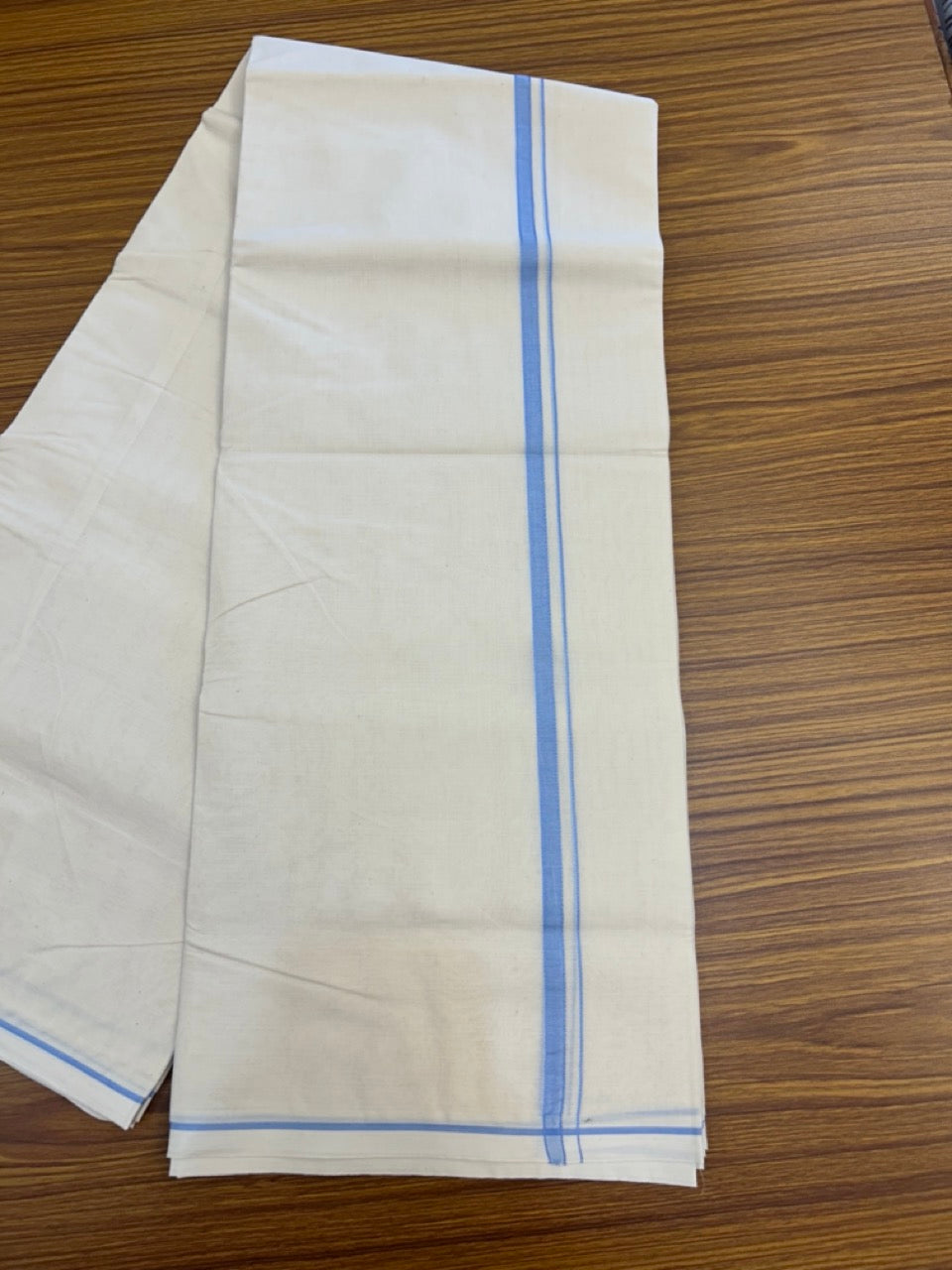 20% DISCOUNT! KaithariKada Balaramapuram 100% Cotton Double Off white - (Unbleached) - Mundu/Dhoti- 100x100 - 1 cm Blue Shaded Thin Kara - 4 mtr ( 8.5 muzham)-  5 KK5290 ASH