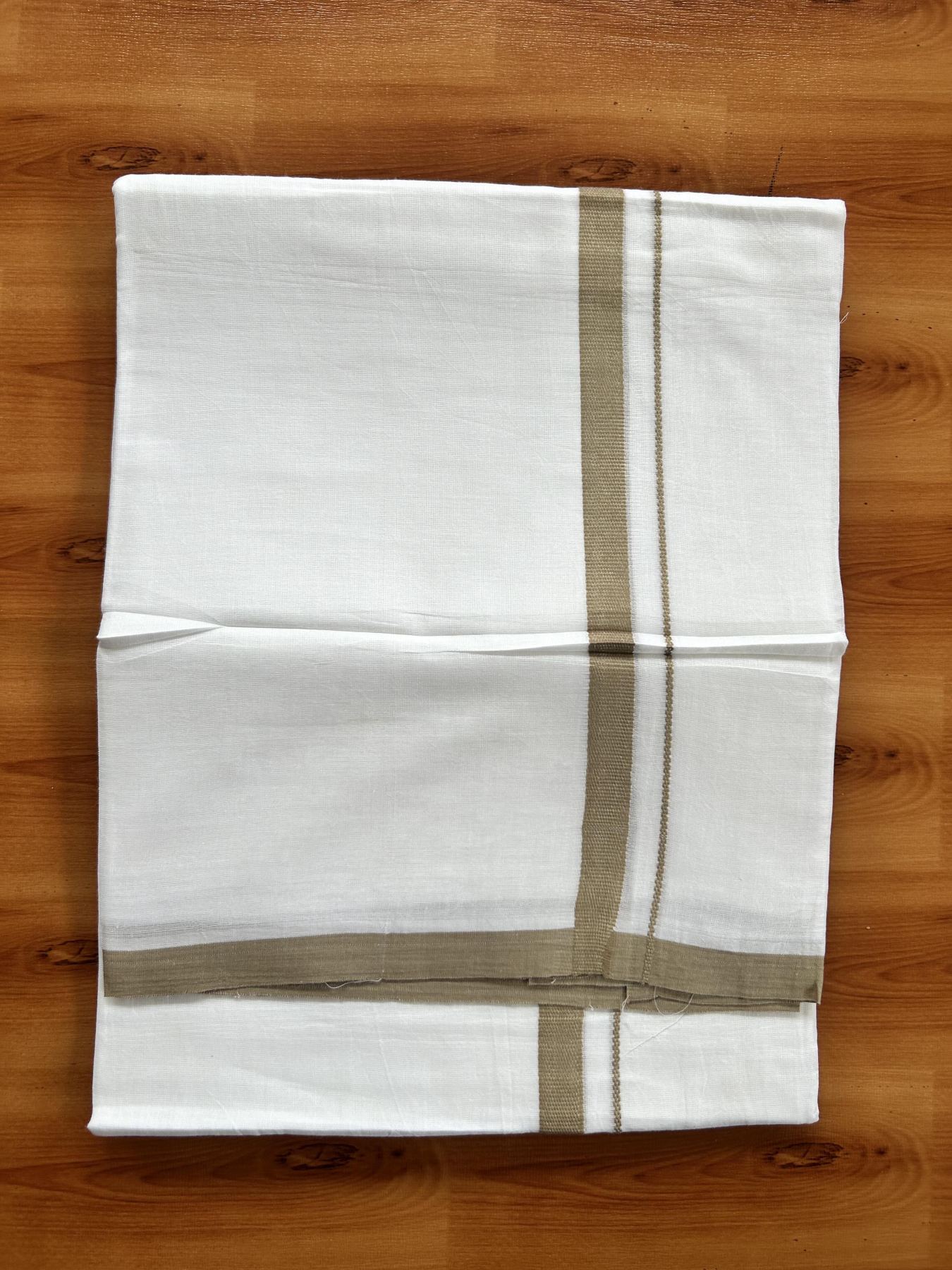 Double Pure White Mundu/Dothi - 20% Discount ! Kaitharikada Balaramapuram Cotton - 60s - 0.75 Inch Sand Brown Kara 3.90 mtr (8 muzham) - 28 KK5437 VAS