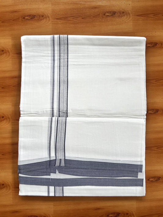 Double Pure White Mundu/Dothi - 20% Discount ! Kaitharikada Balaramapuram Cotton - 60s - 0.75 Inch Ash Lavender Striped Kara 3.90 mtr (8 muzham) - 22 KK5437 VAS
