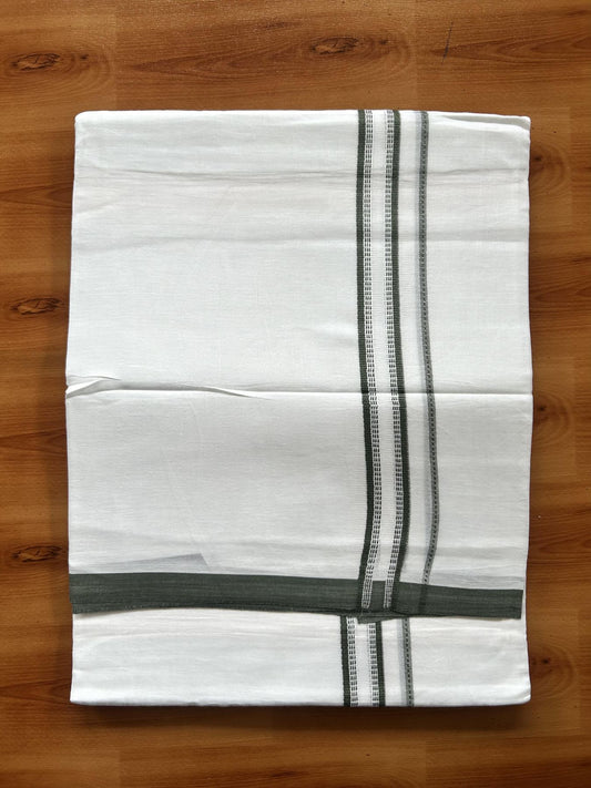 Double Pure White Mundu/Dothi - 20% Discount ! Kaitharikada Balaramapuram Cotton - 60s - 0.75 Inch Sage Green Striped Kara 3.90 mtr (8 muzham) - 23 KK5437 VAS