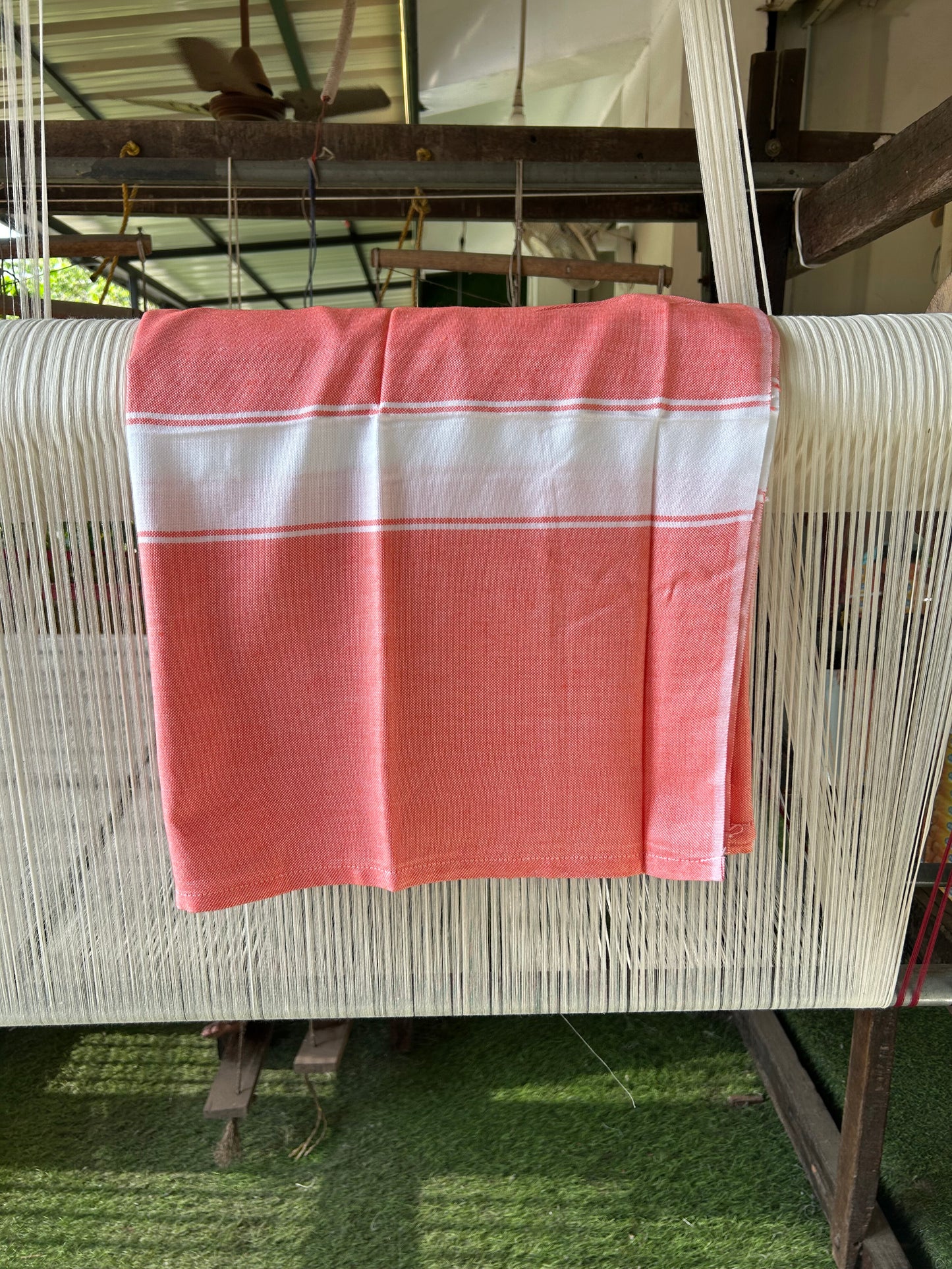 Bamboo Towel - Kaitharikada - 161 X 79 cm - 2.75 inch Border  Pure Bamboo - White Striped Border with Dark Peach Colour Body -  4 KK51201 MR