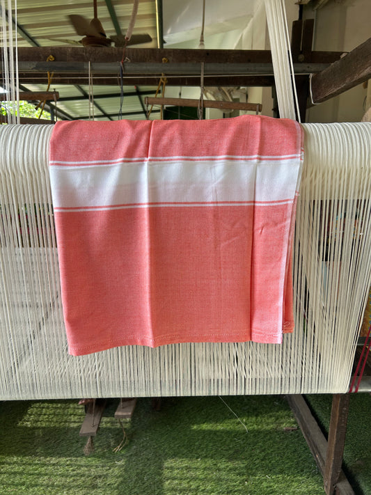 Bamboo Towel - Kaitharikada - 2.75 inch  Pure Bamboo - White Striped Border with Dark Peach Colour Body - 1.61 X 79 cm - 4 KK51201 MR