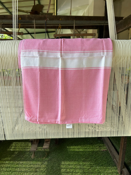 Bamboo Towel - Kaitharikada - 2.75 inch  Pure Bamboo - White Striped Border with Rose Pink Colour Body - 1.61 X 79 cm - 7 KK51201 MR
